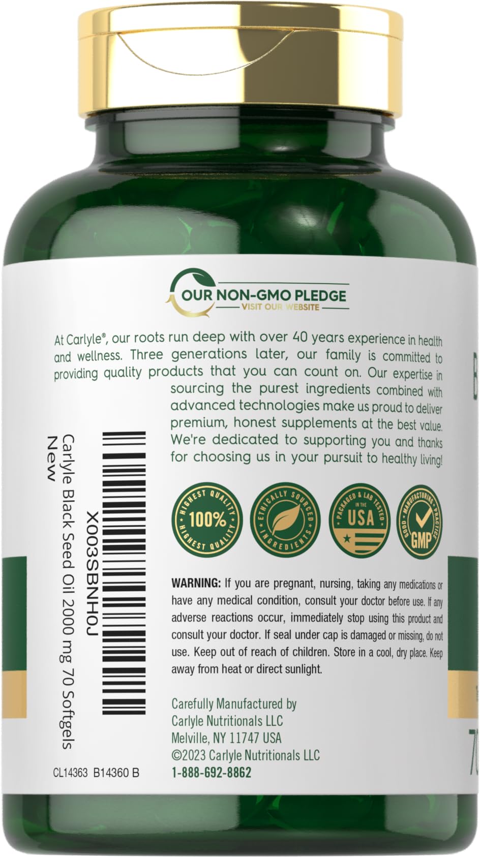 Carlyle Black Seed Oil Softgel Capsules | 2000mg | 70 Pills
