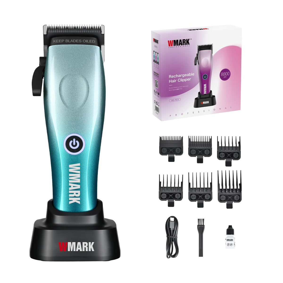 WMARK Professional Rechargeable Cordless Hair Clipper, MIM Metal Injection Molding Fixed Blade, 8800 RPM High Speed Moto