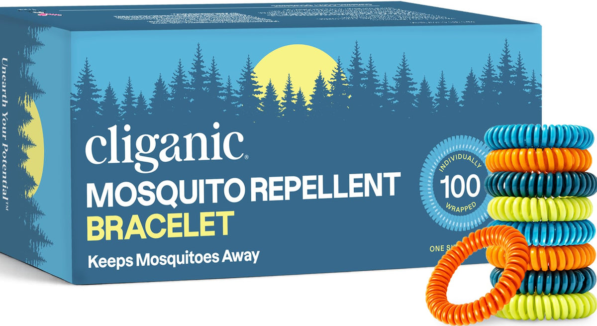 Cliganic Mosquito Repellent Bracelets for Kids & Adults, Natural, 100 Pack – product photo (Wristbands)