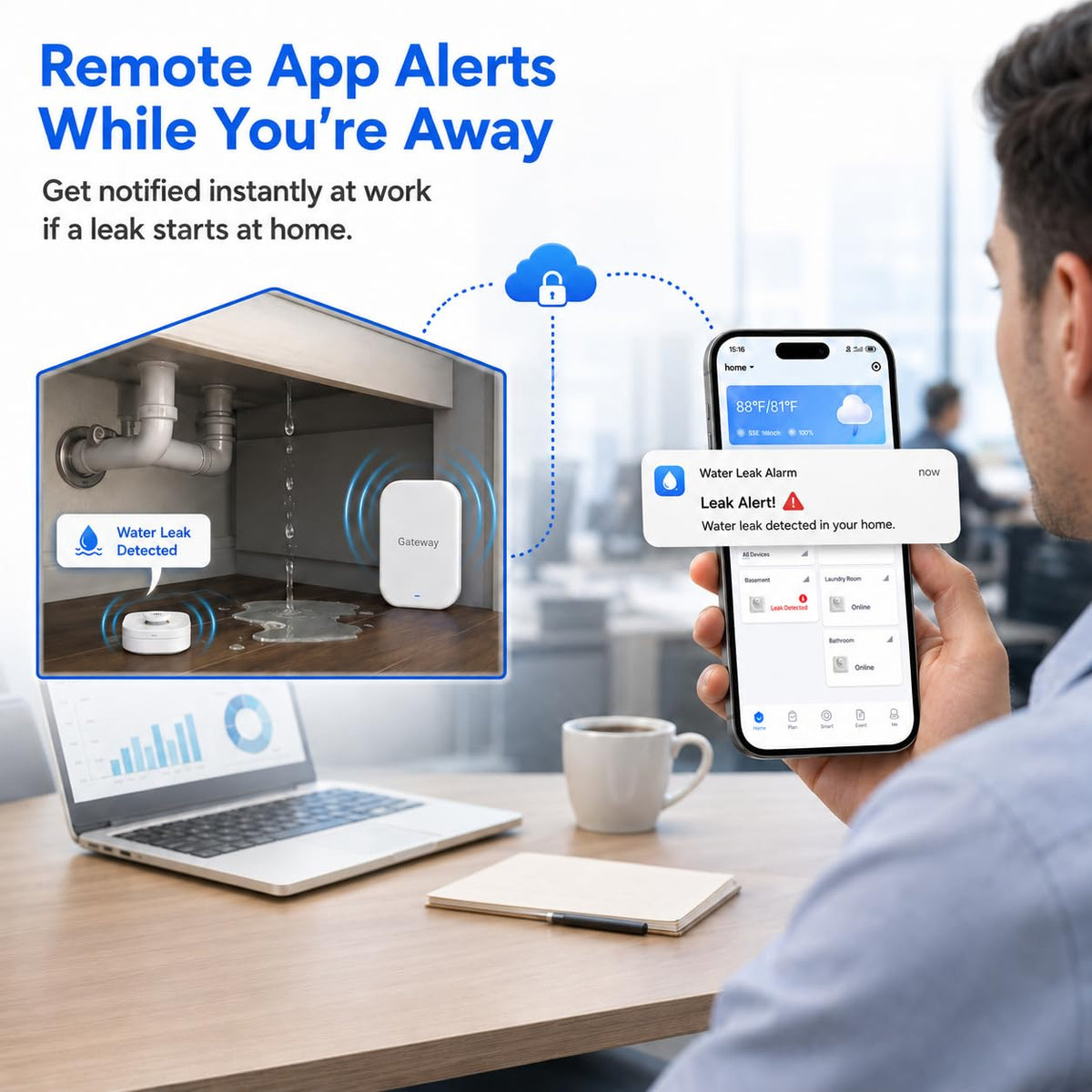 Decruil Water Leak Detector for Home, WiFi Remote Checking Smart Water Leak Alarm and Drip Alert Sensor, Email and APP P