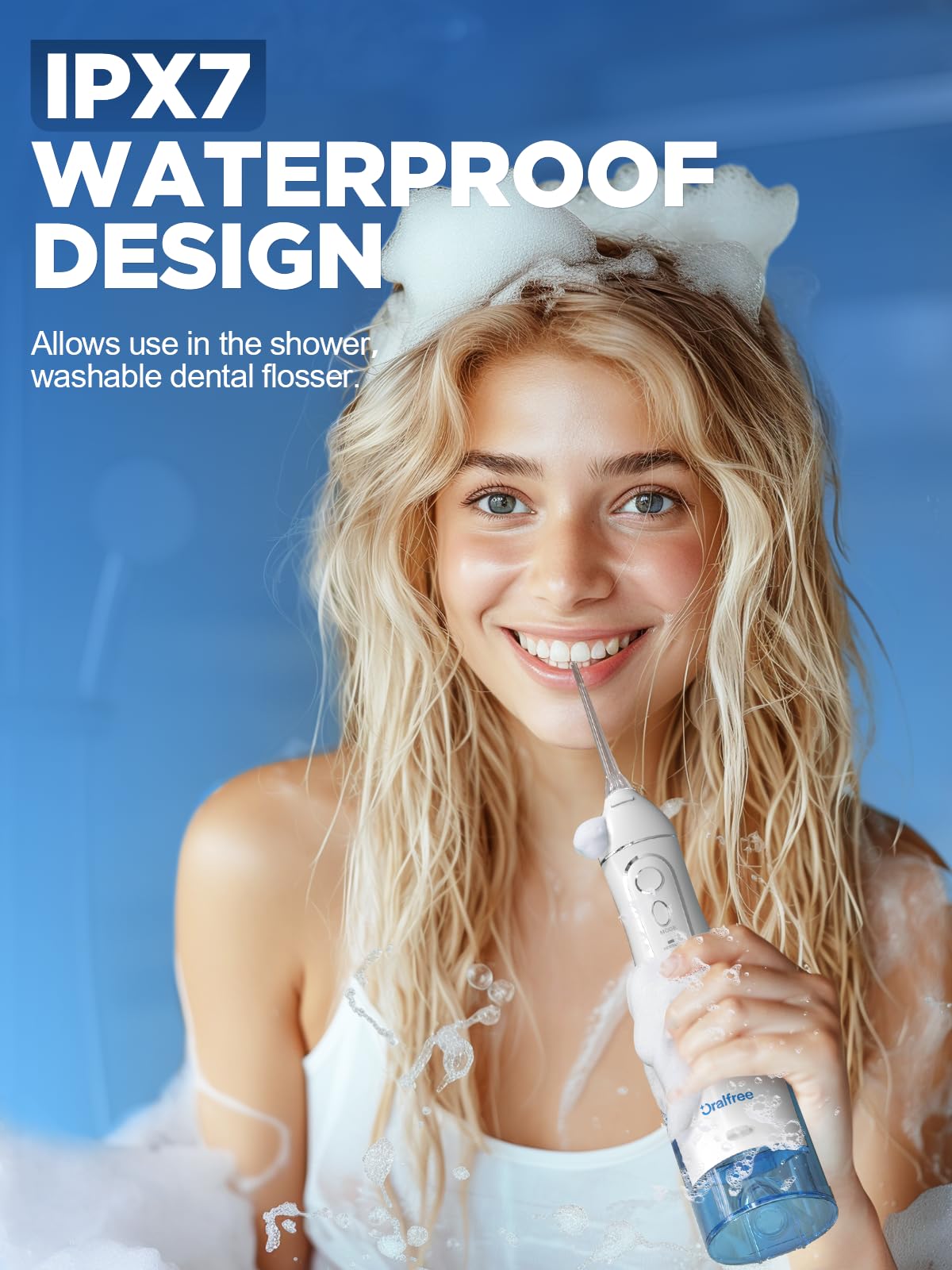 Oralfree Water Dental Flosser Cordless for Teeth Cleaning - 4 Modes Oral Irrigator 300ML Braces Flossers Cleaner, Rechar