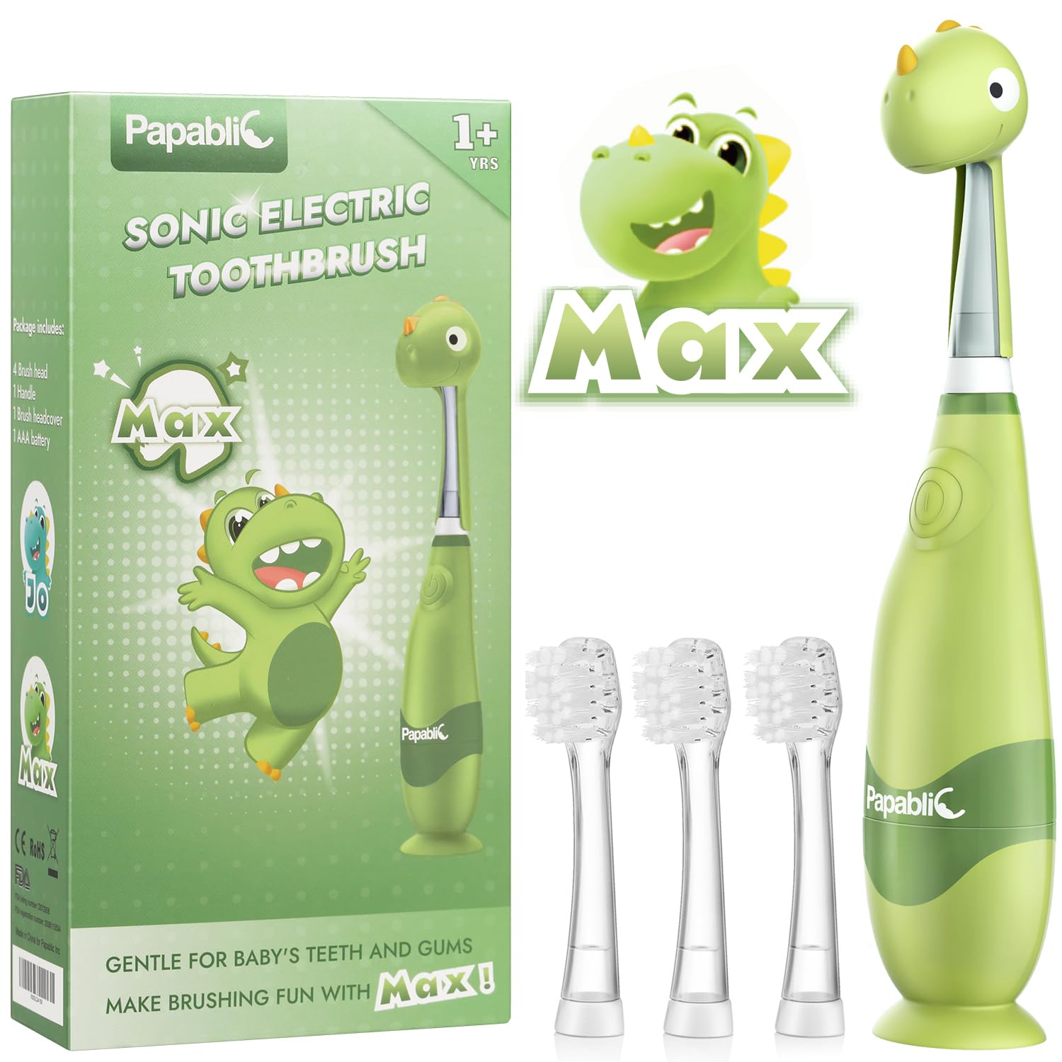 Papablic Max Toddler Sonic Electric Toothbrush Dino LED