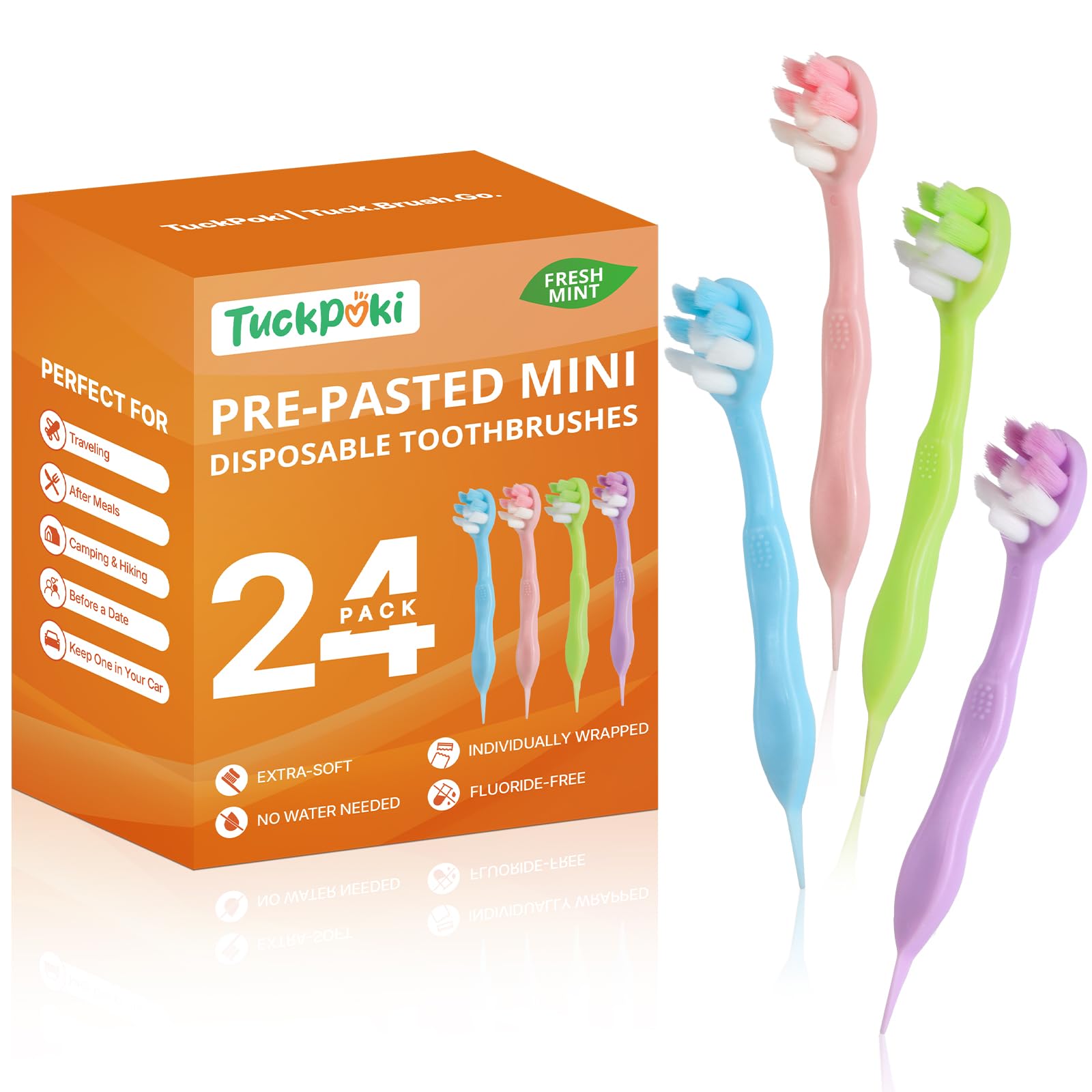 Mini Disposable Travel Toothbrushes with Toothpaste, 24 Count - Product Imagery