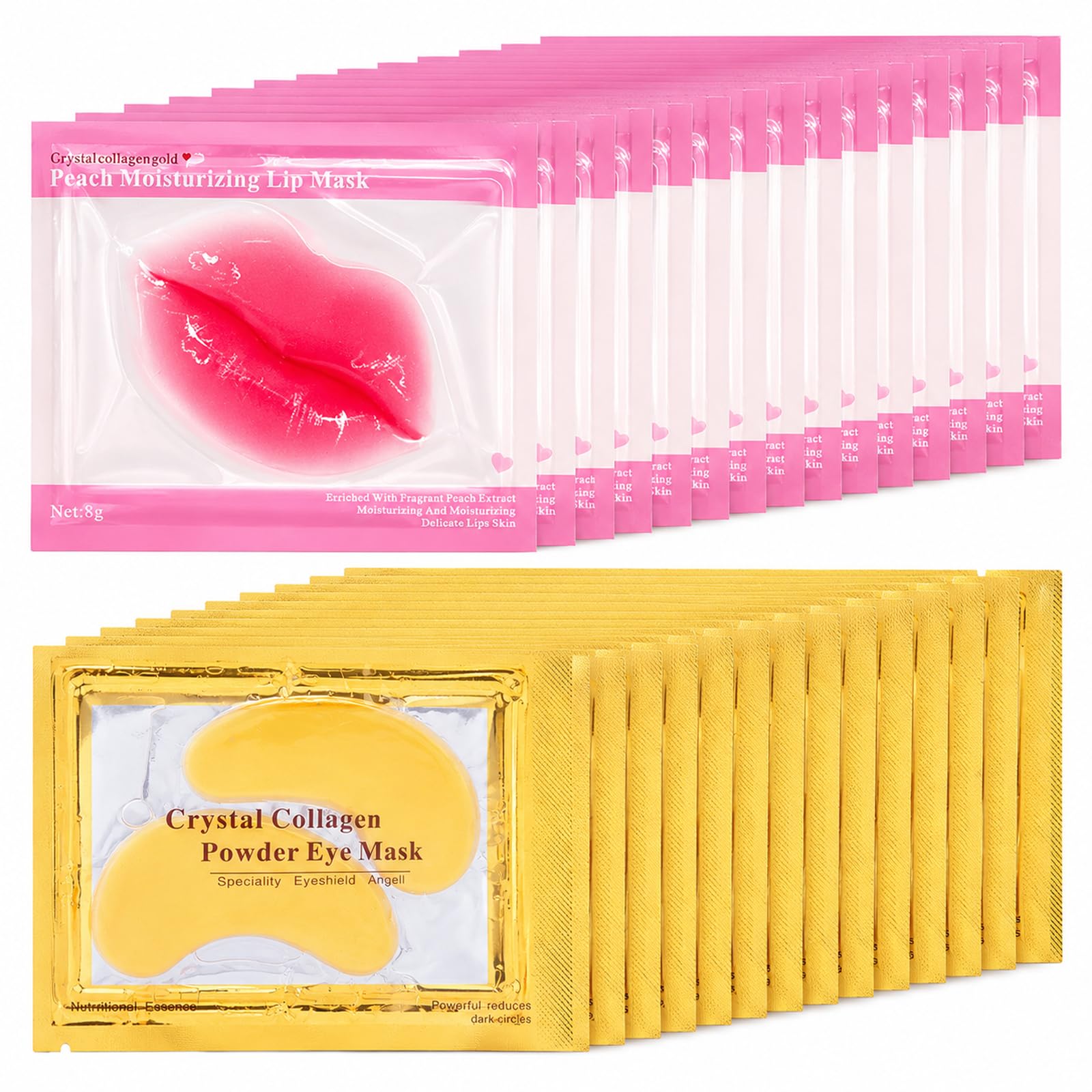 30 Pairs Eye Masks & Lip Masks, 24K Gold Under Eye Patches for - Product Imagery