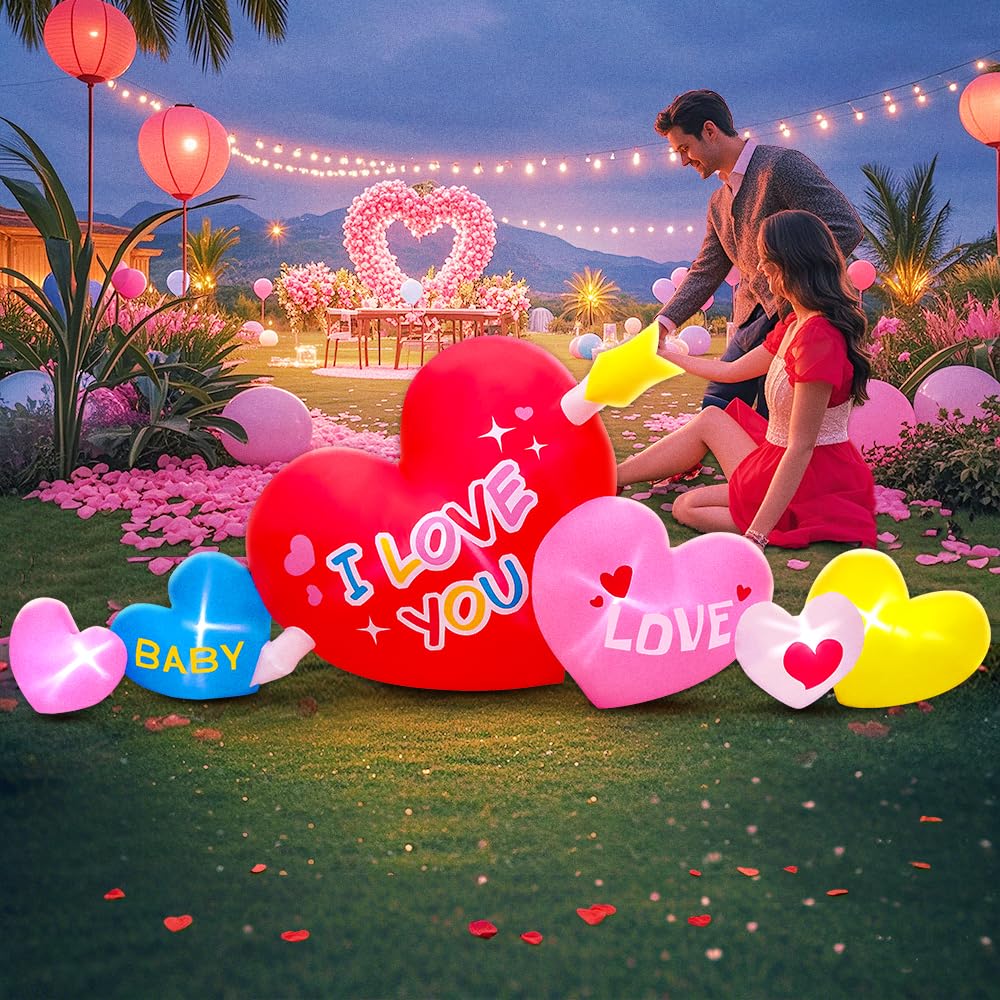 KOOY 9FT Mothers Day Inflatables Outdoor Decorations, Valentine Blow Up Inflatable Hearts Decoration, Love Inflatable Va