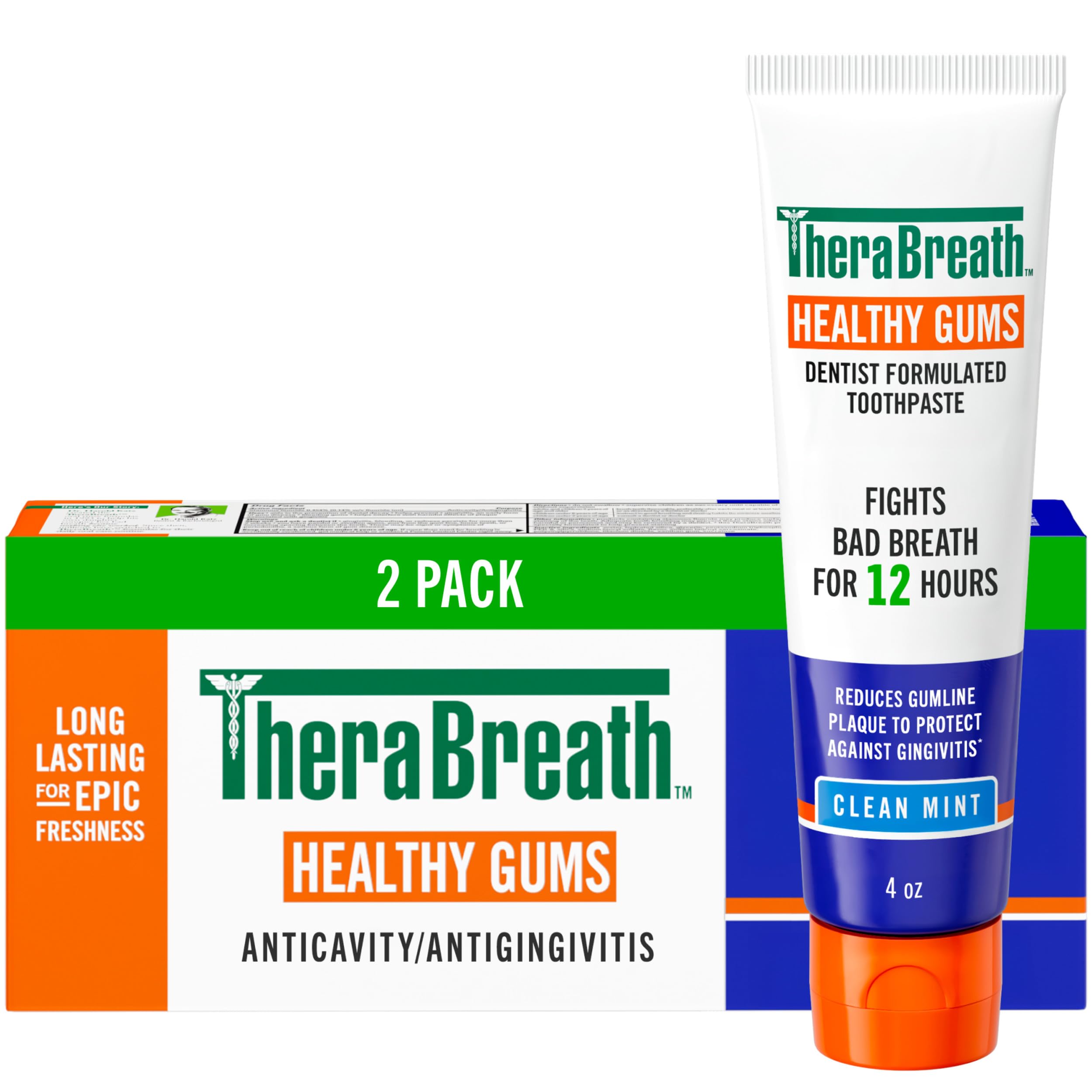 TheraBreath Healthy Gums Toothpaste, Clean Mint, 4 oz, 2-Pack