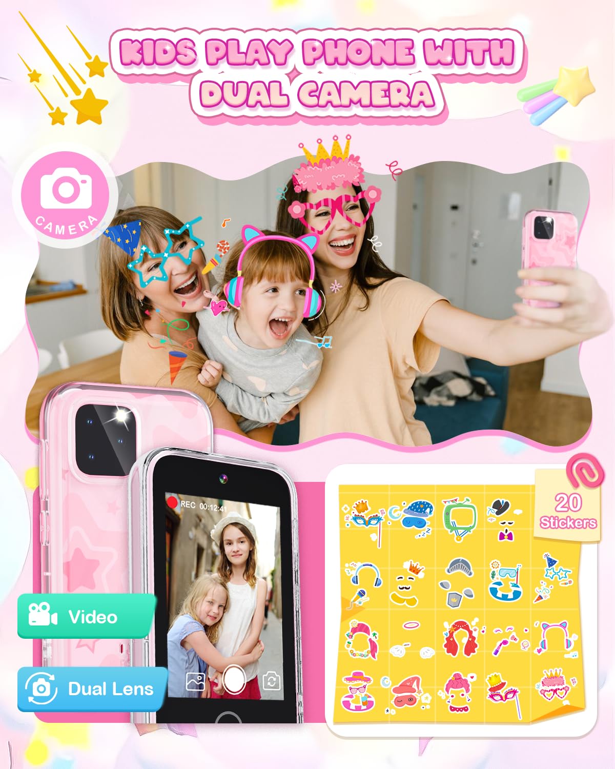 Meetrye Kids Smart Phone,3.5" Touchscreen Learning Toy Phone for Girl,Pink – product photo (Pretend Phones &amp; Sma