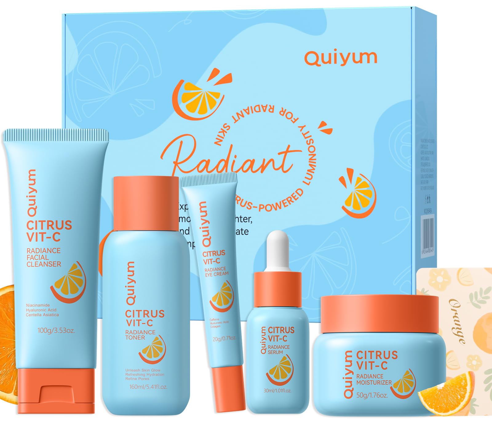 QUIYUM Citrus Vitamin C Skincare Set (5-Piece) – Facial Care - Product Imagery