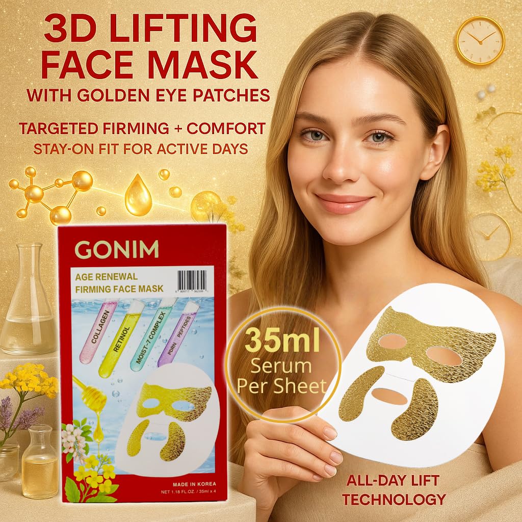 GONIM Korean Firming Face Mask, Anti Aging Mask with Integrated Eye Patches – close-up detail