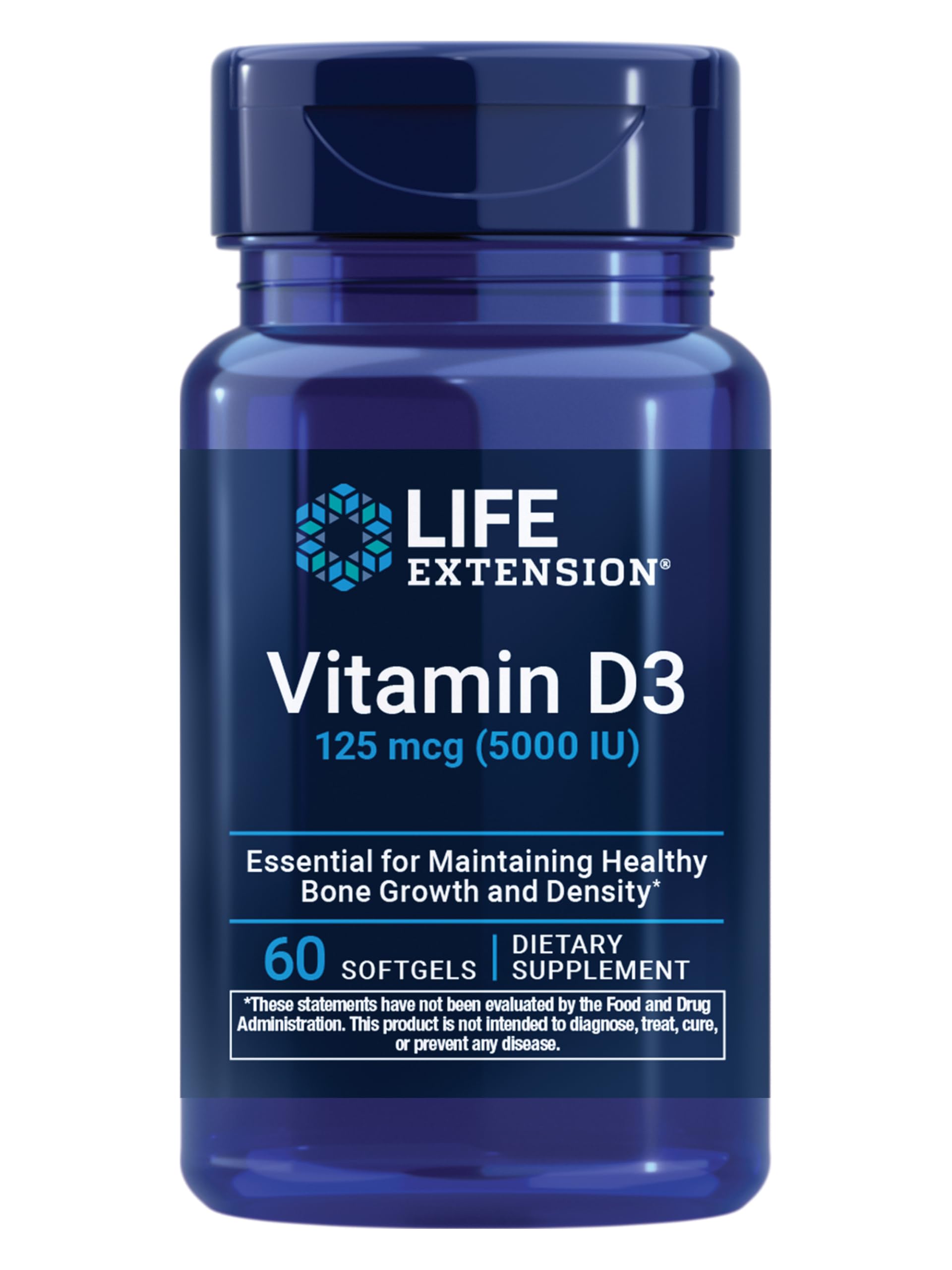 Life Extension Vitamin D3 125 mcg (5000 IU), Bone Health, Brain - Product Imagery