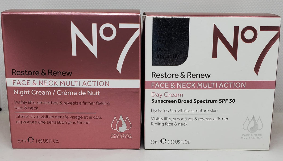 No7 Restore & Renew FACE & NECK MULTI ACTION Day/Night Creams 2 x 50ml – product photo (Night Creams)