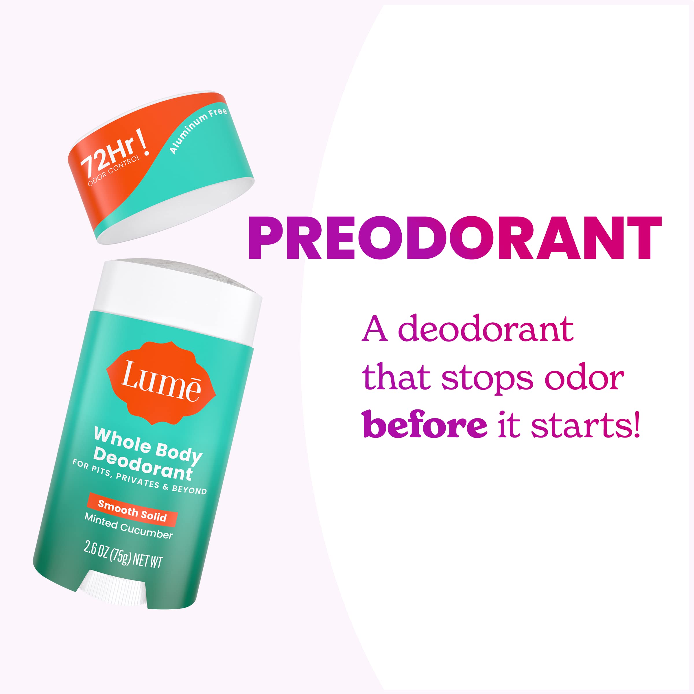 Lume Whole Body Deodorant Solid Stick 2.6 oz in a 2-pack, showing the deodorant sticks with Lume branding.