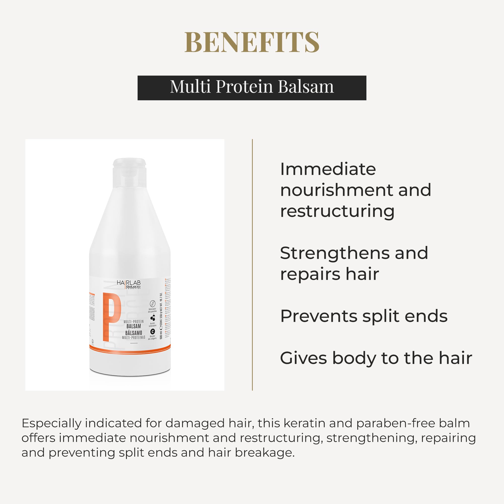 SALERM - Hair Conditioner - Multi-Proteins Hair Lab Balsam - 600 ml - Helps Strengthen and Repair Hair - Adds Volume - Paraben-Free