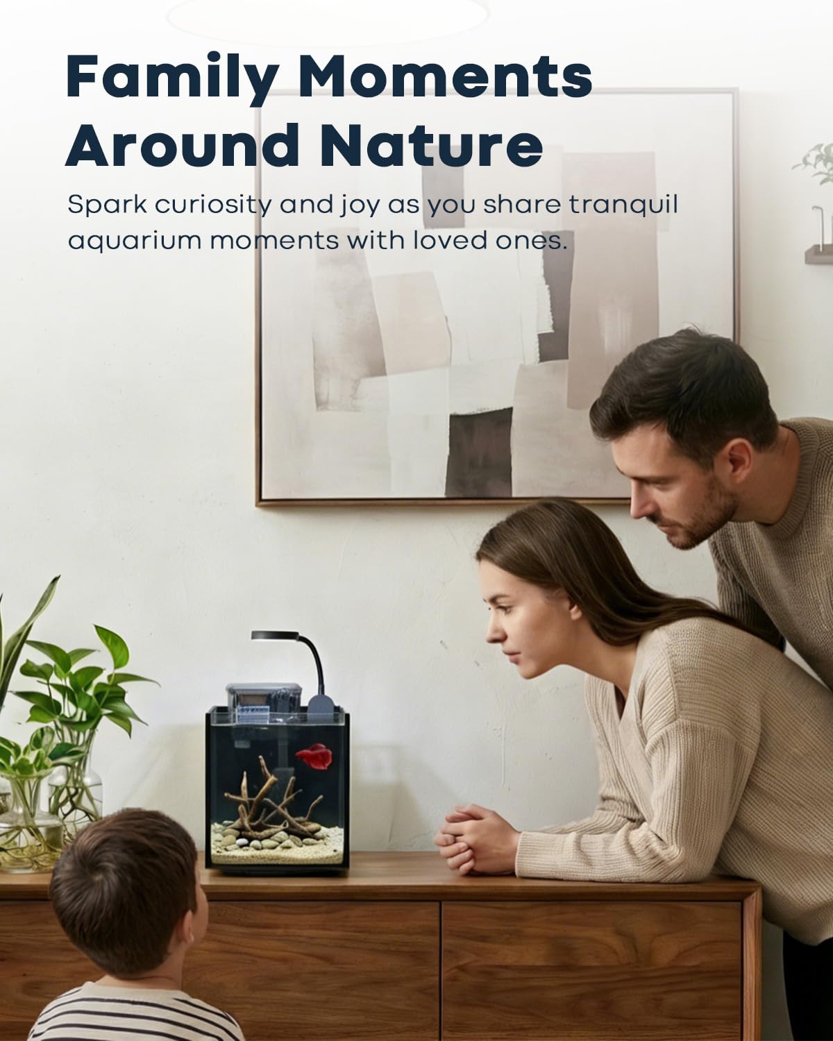 Wonderfactory 1.25 Gallon Fish Tank Small Glass Aquarium Kit Starter Set Dark Background – close-up detail