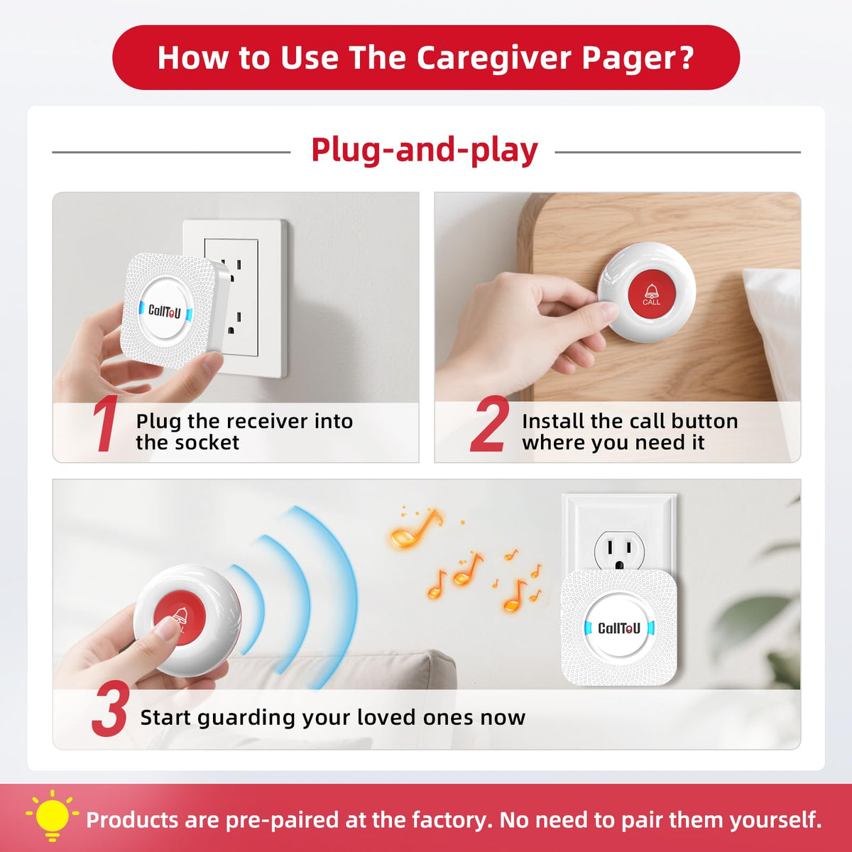 CallToU Wireless Caregiver Pager Alert Button for Seniors - CallToU Official Imagery - 7