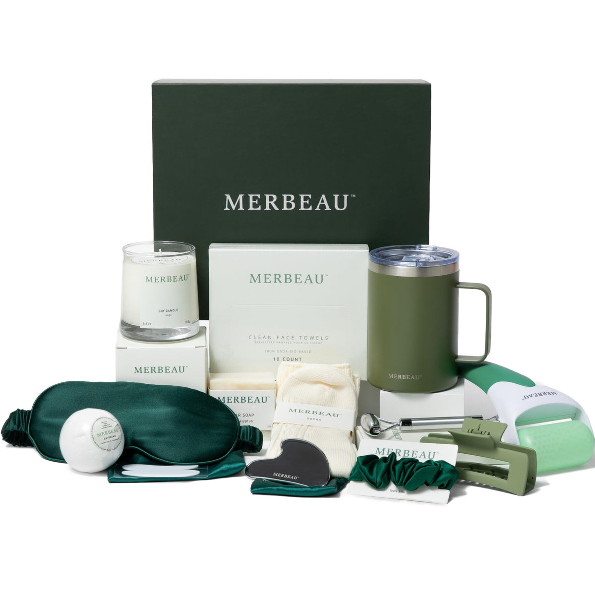 Merbeau Luxury Self Care 13 Piece Gift Set – Non-Toxic, Clean Ingredients, Naturally-Scented Essential Oils, Candle, Soc