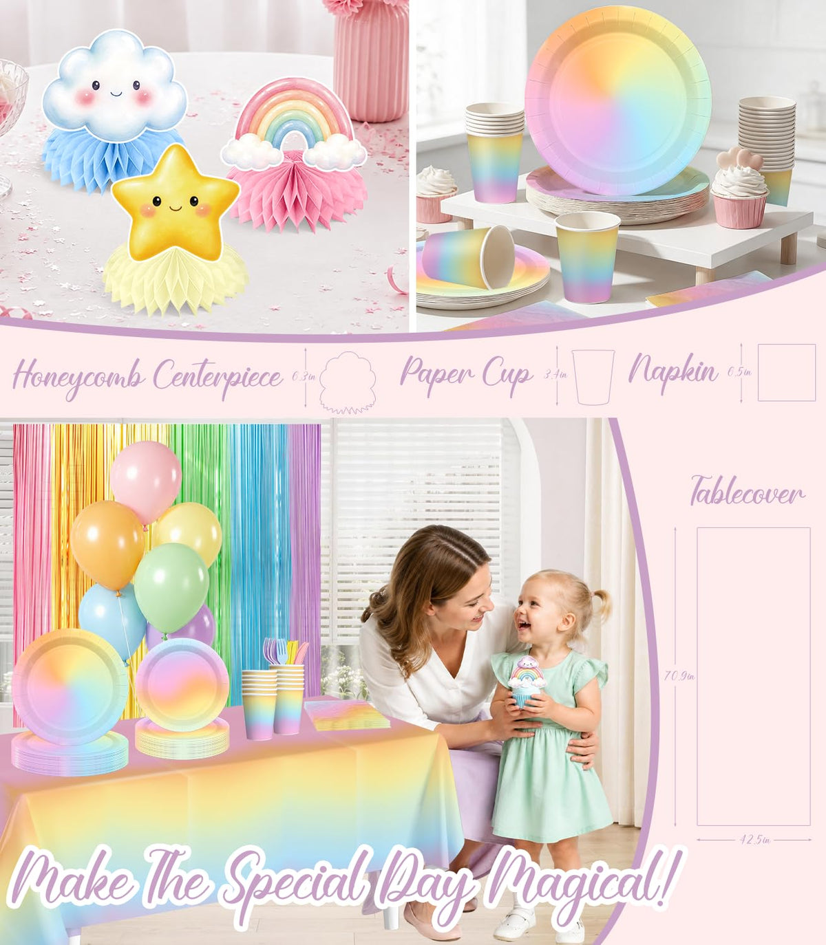 Fexivo Pastel Rainbow Birthday Decorations All-in-One Set for 25 Guests