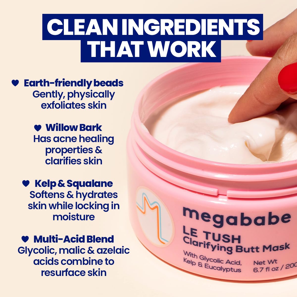 Megababe Le Tush Butt & Body Acne Mask, Facial Grade 6.7 fl oz – close-up detail