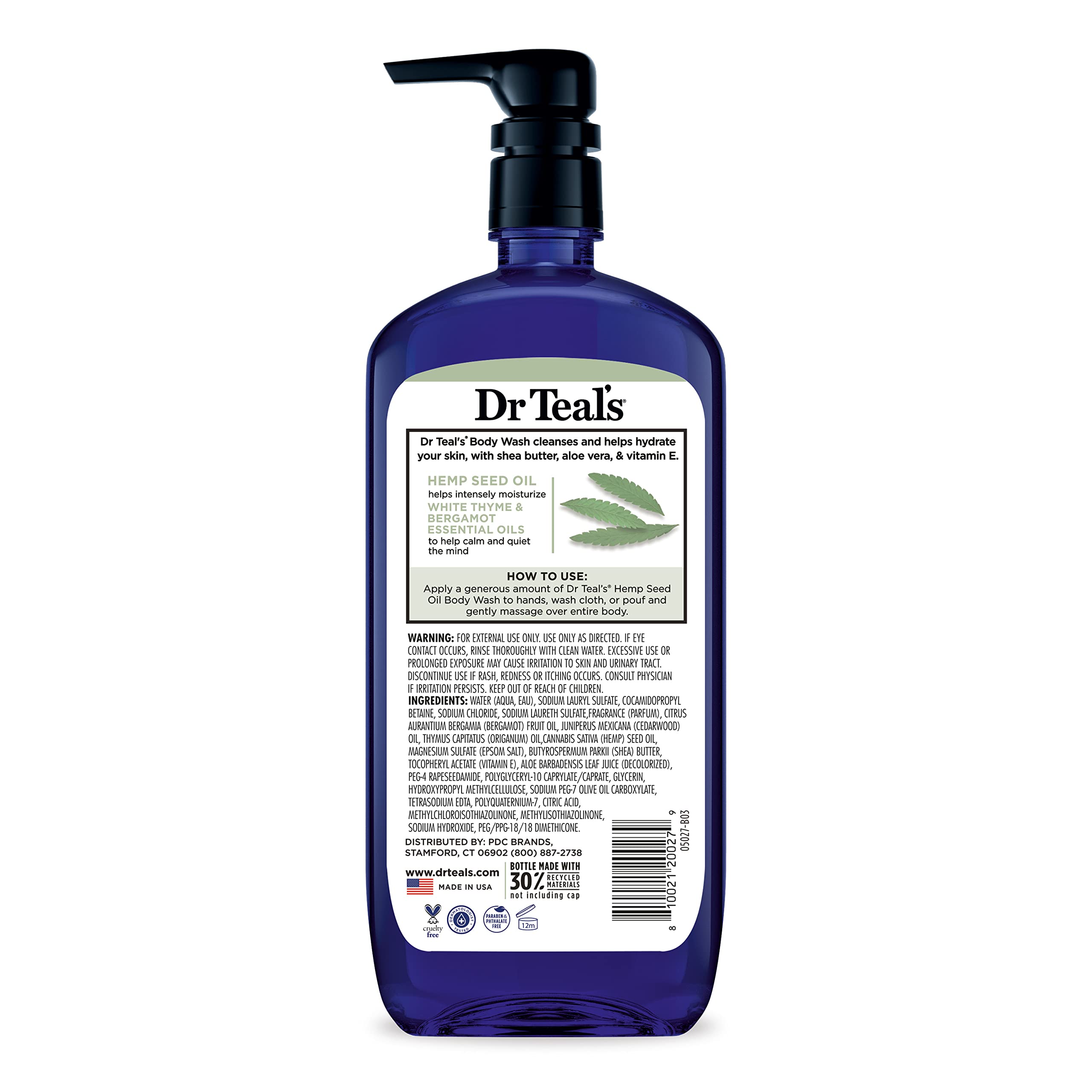 Dr Teal's Body Wash with Pure Epsom Salt, Cannabis Sativa Hemp Seed Oil, 24 fl oz (Pack of 4)