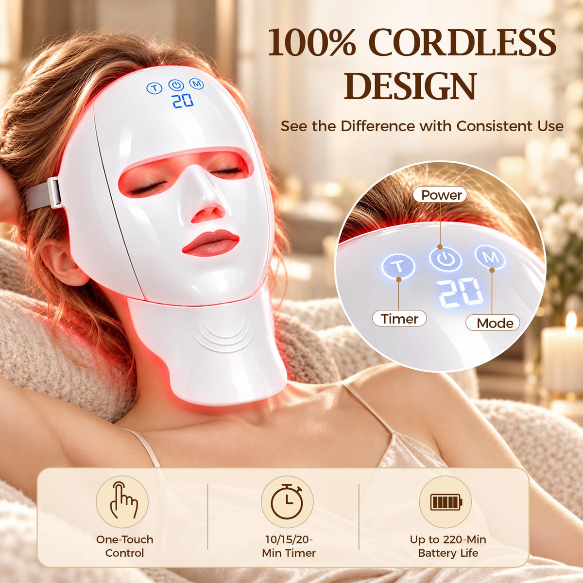 Wireless Red Light Therapy Mask for Face and Neck LED Red - Qoyapow Official Imagery - 7