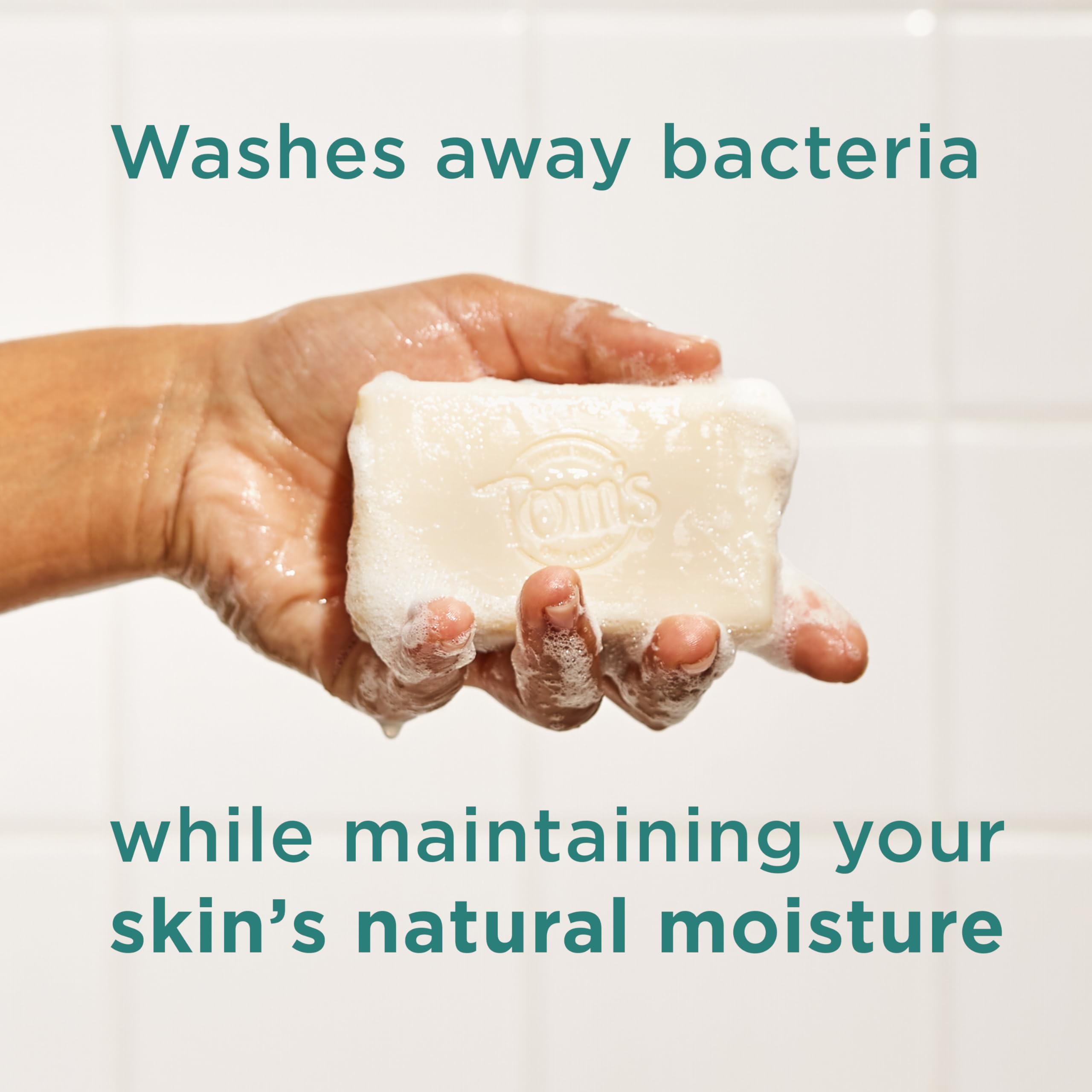 Tom's of Maine natural fragrance-free beauty bar soap, 5 oz, shown in a 6-pack, for gentle skin cleaning
