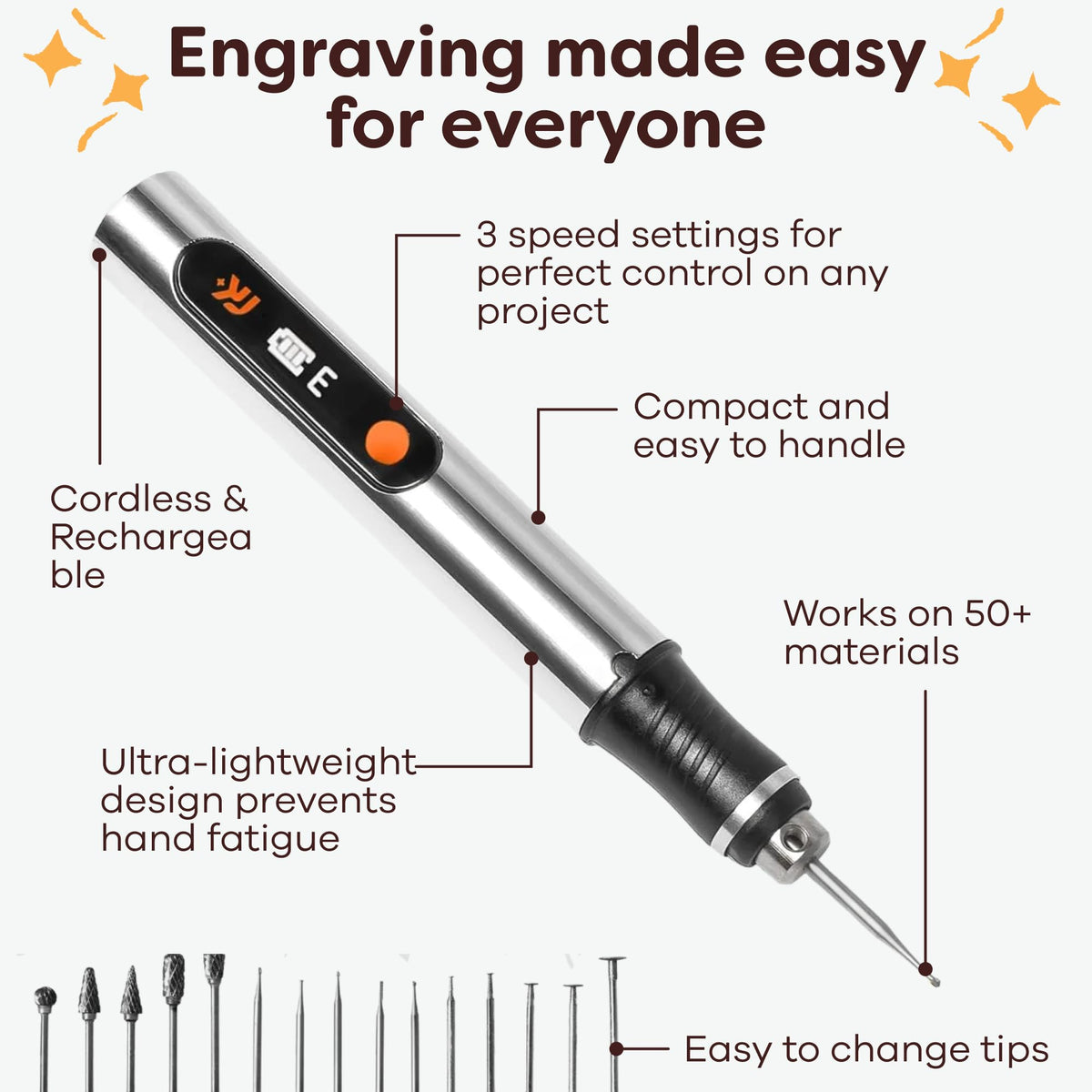 Resparked Customizer Engraving Pen Ultimate Cordless Portable Tool for Artists & DIYers - Engrave 50+ Surfaces - Beginne
