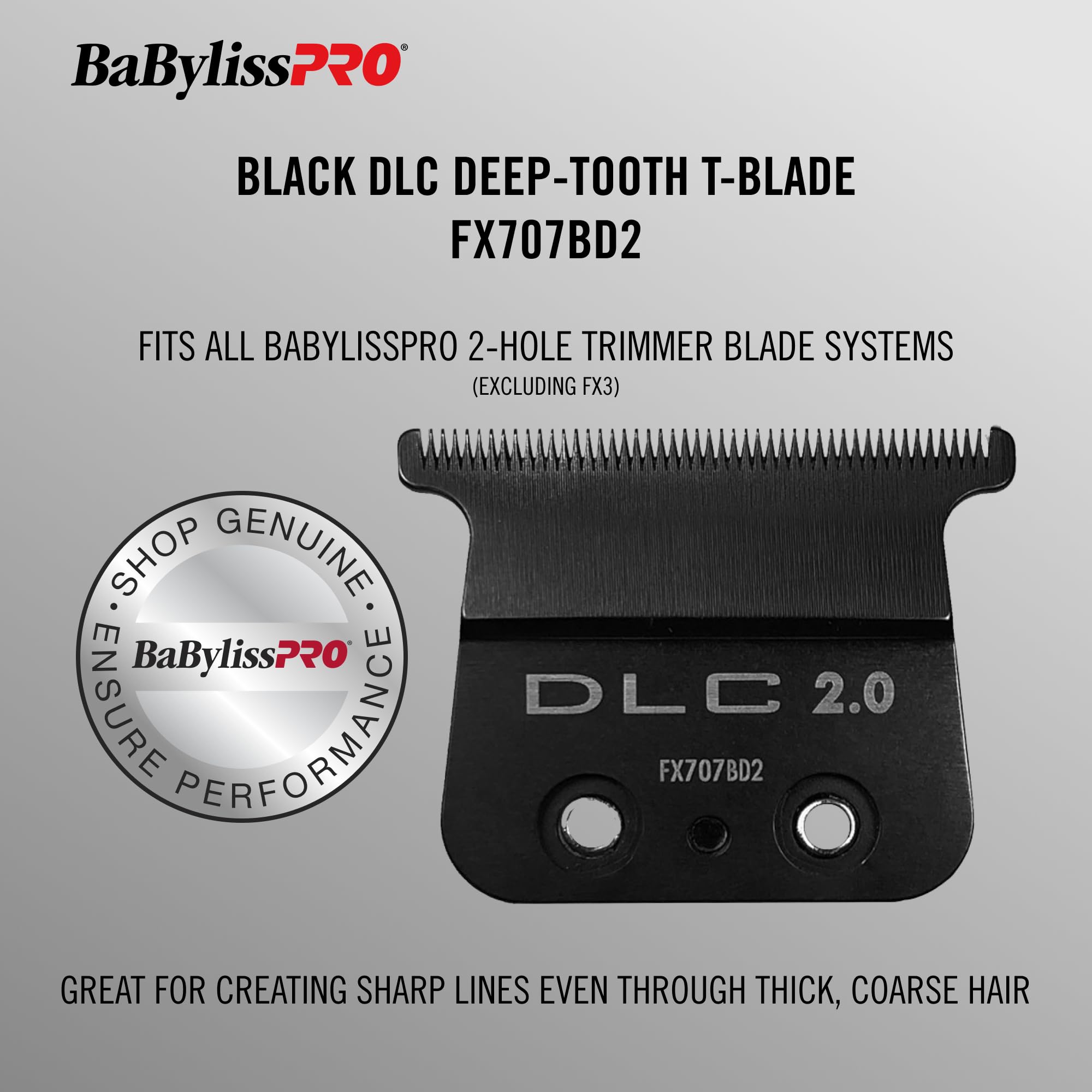 BaBylissPRO Barberology Deep Tooth DLC 2 Replacement Blade for Outlining Hair Trimmers (FX707BD2), Black