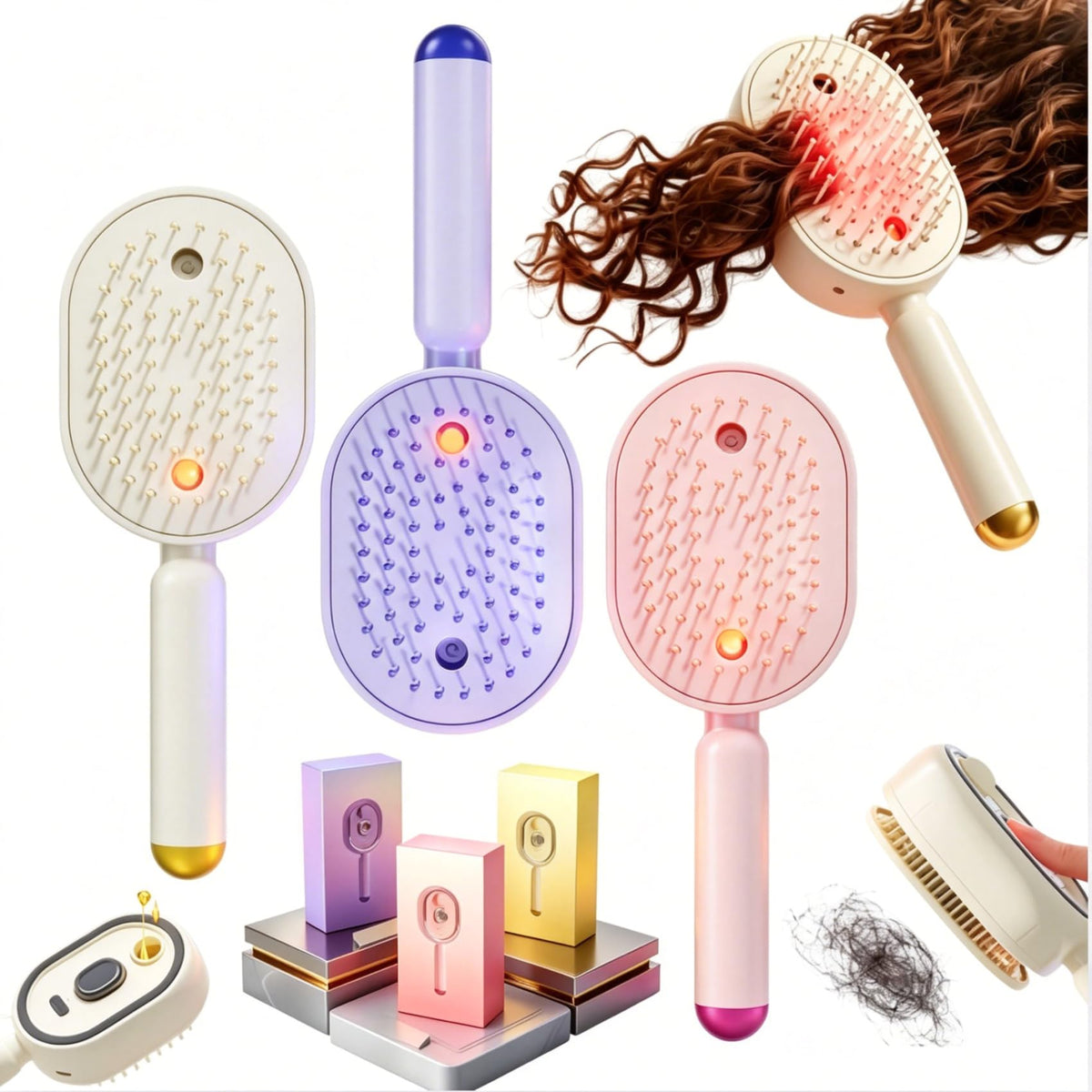 ORSGHL Electric Spray Air Cushion Massage Comb, Rechargeable Anti-Frizz Steam Brush for Hair, Anti-Tangle Mist Spray Com