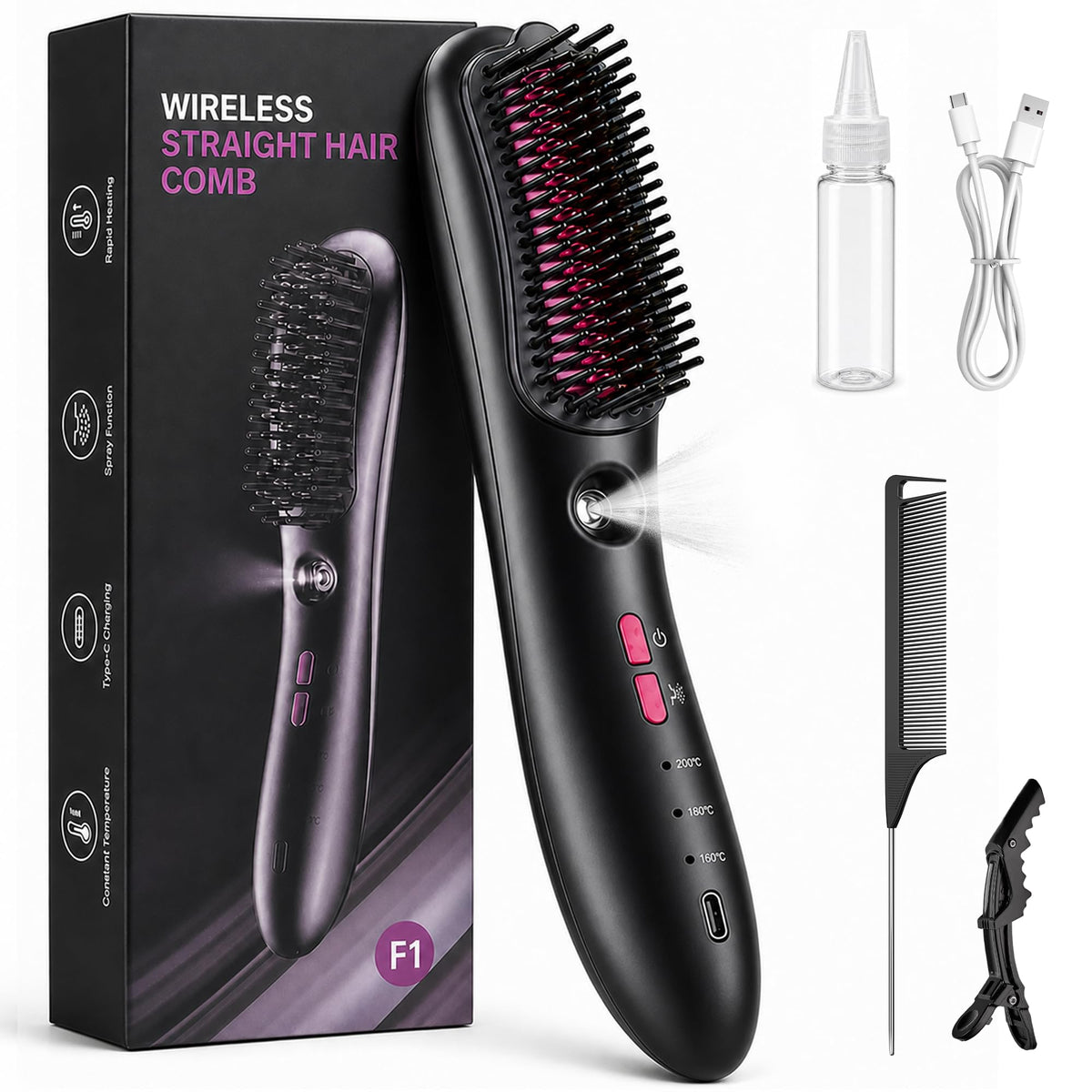 Shiyalan Wireless Straightener Comb with Spray Mist – product photo (Straighteners)