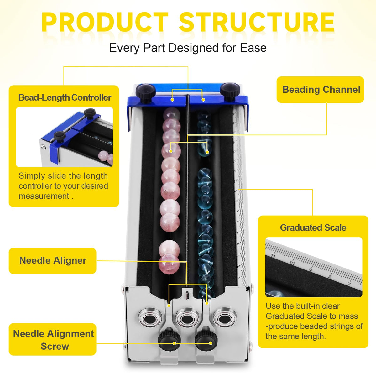 MSFULLSEA Bead Spinner for Jewelry Making Electric 2-Channel Bead String Machine – close-up detail in Silver