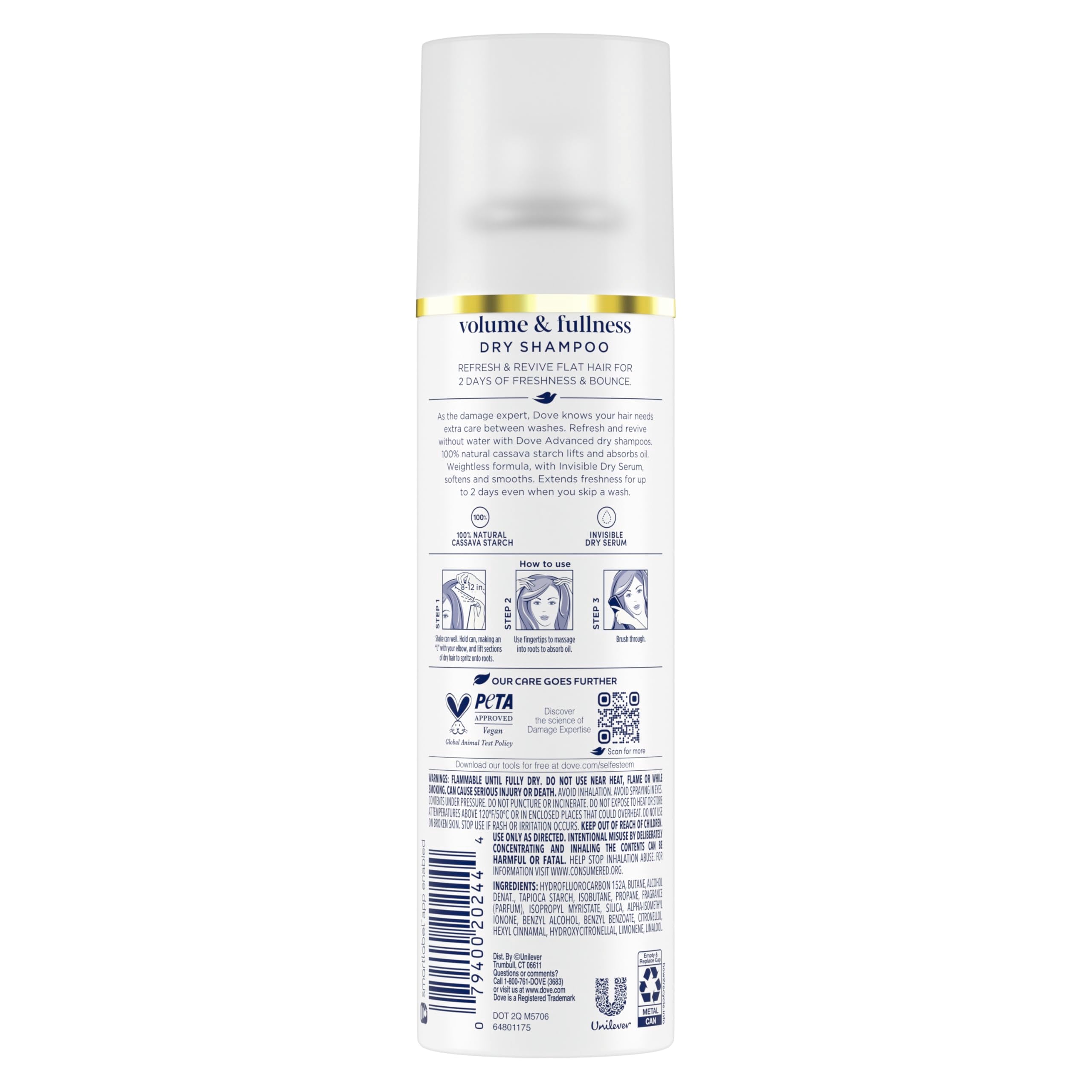 Dove Volume & Fullness Dry Shampoo for flat hair, 5oz, two bottles, volumizing dry shampoo for refreshed, full-bodied hair.