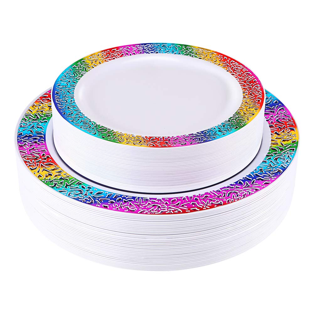 supernal Rainbow Plastic Plates | Disposable Party Dinnerware Set – product photo (Plates)