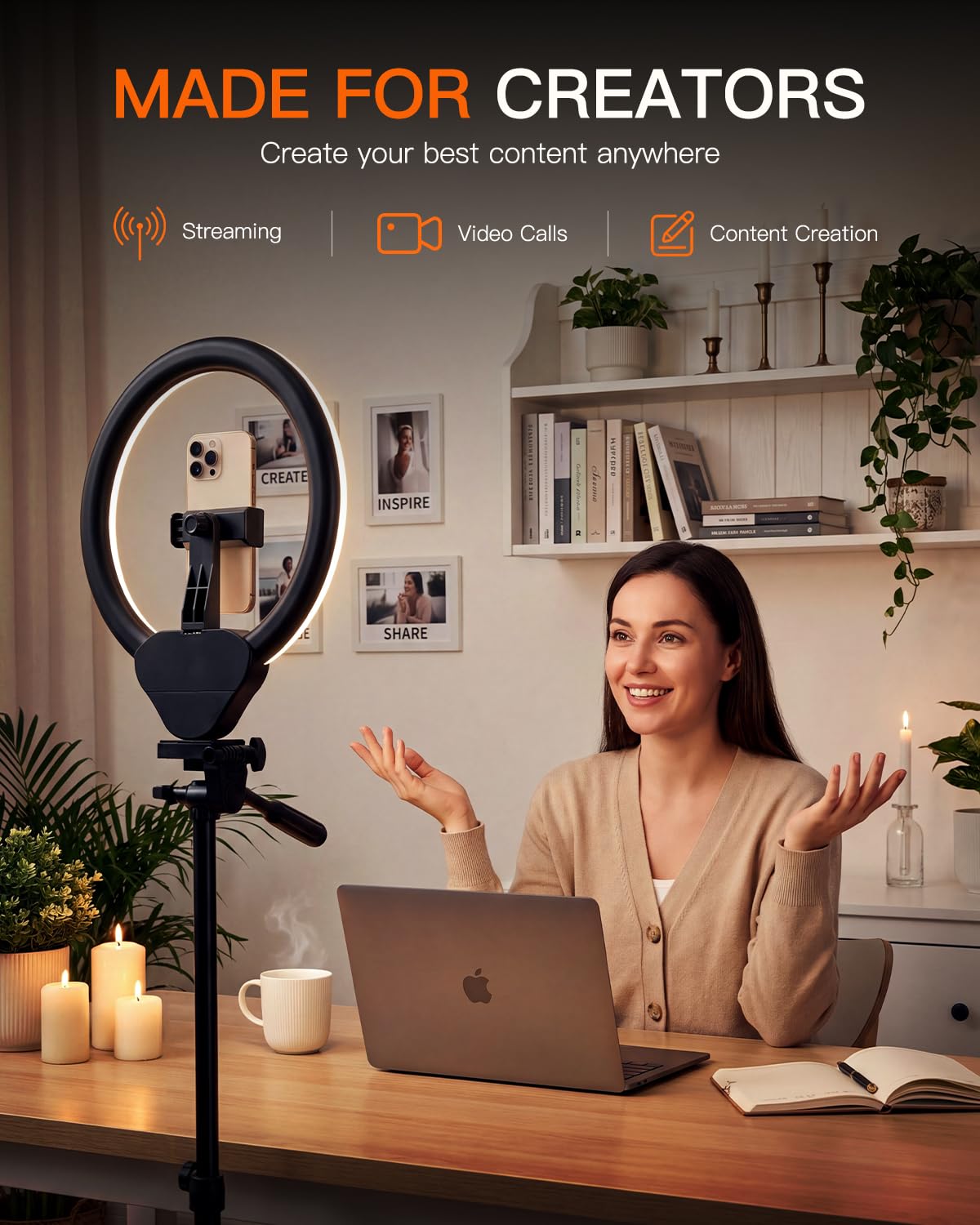 SENSYNE Ring Light with Stand, 50" Phone Tripod with Wireless Remote – close-up detail