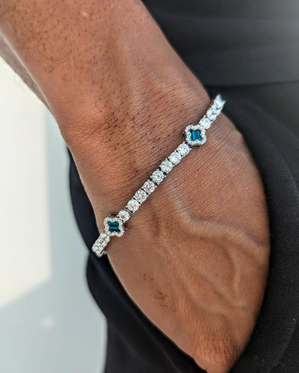 LuxeFlex 4mm Iced Out Four Leaf Tennis Bracelet, White Gold Plated with 5A Zircon Stones, Handmade exquisite Hip Hop Jew