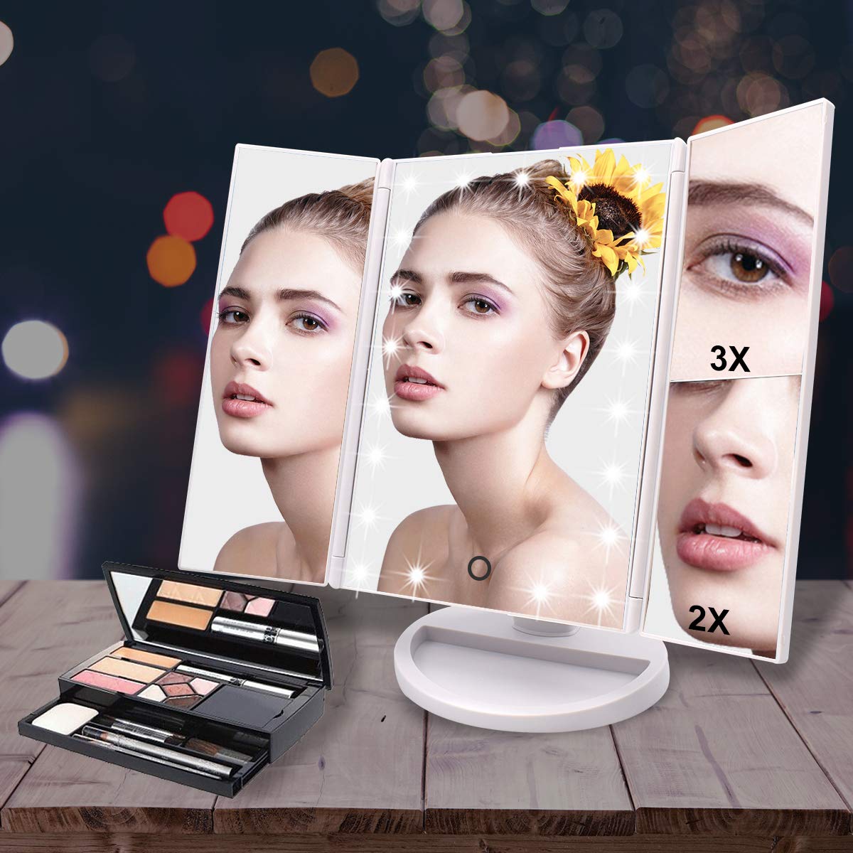 WEILY Makeup Mirror with 21 LED Lights, 1x/2x/3x Trifold Vanity Mirror