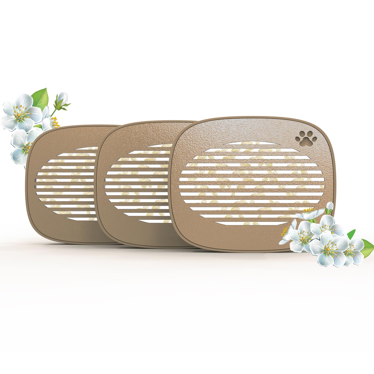 Three Joymiuz Robertet PetSnowy Snow+ fragrance boxes for pet area deodorization, featuring elegant packaging and branding.