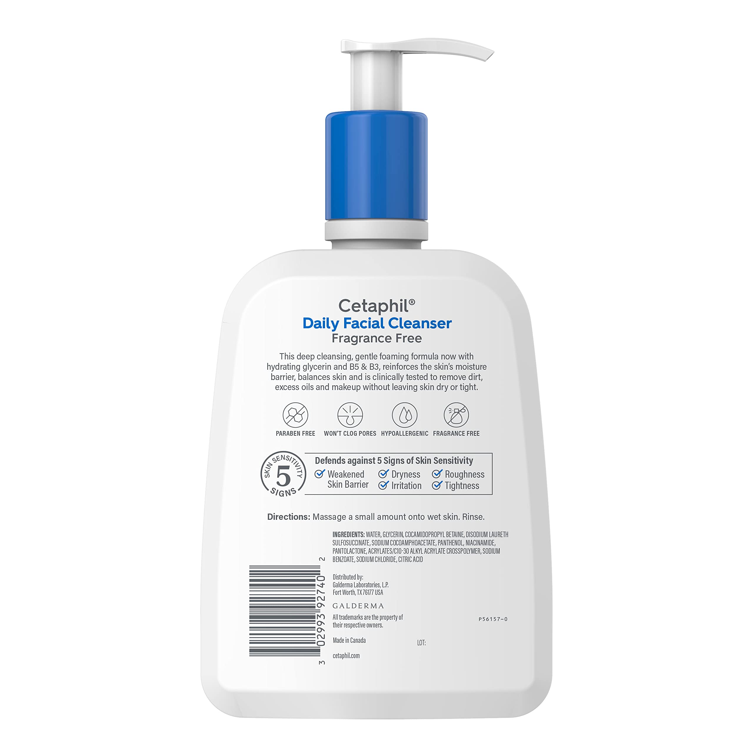 Cetaphil Daily Facial Cleanser for oily and combination skin, 16oz bottle with clear label and pump dispenser.