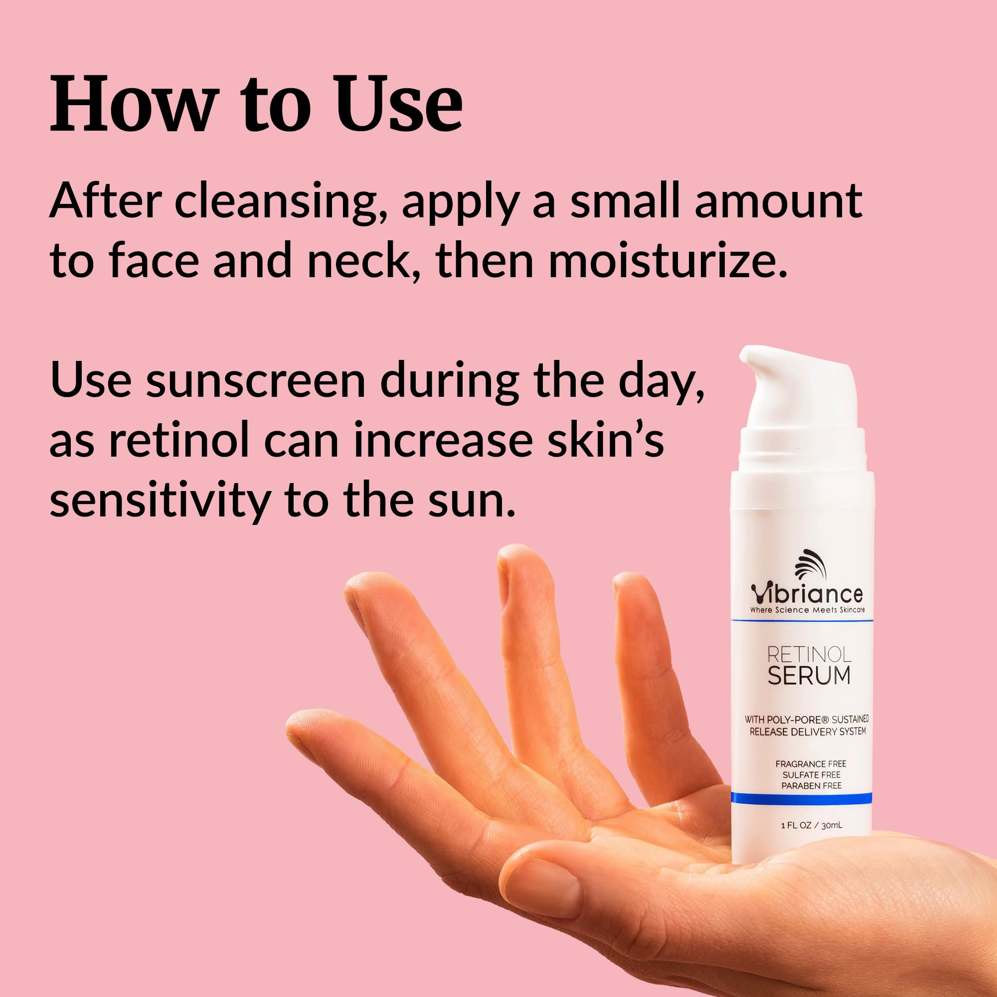 Vibriance Retinol Night Serum for sensitive skin in 1oz bottle, featuring clear liquid serum with dropper for nighttime skincare.