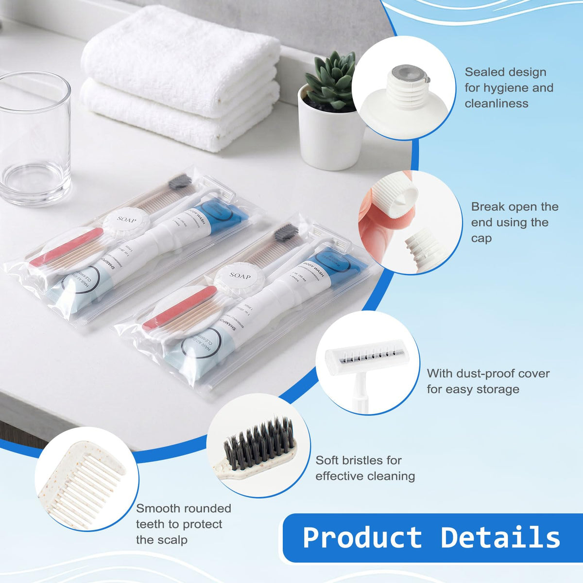 40 Kits Travel Toiletry Kit Bulk 9 in 1 Disposable Personal - HQSLsund Official Imagery - 5