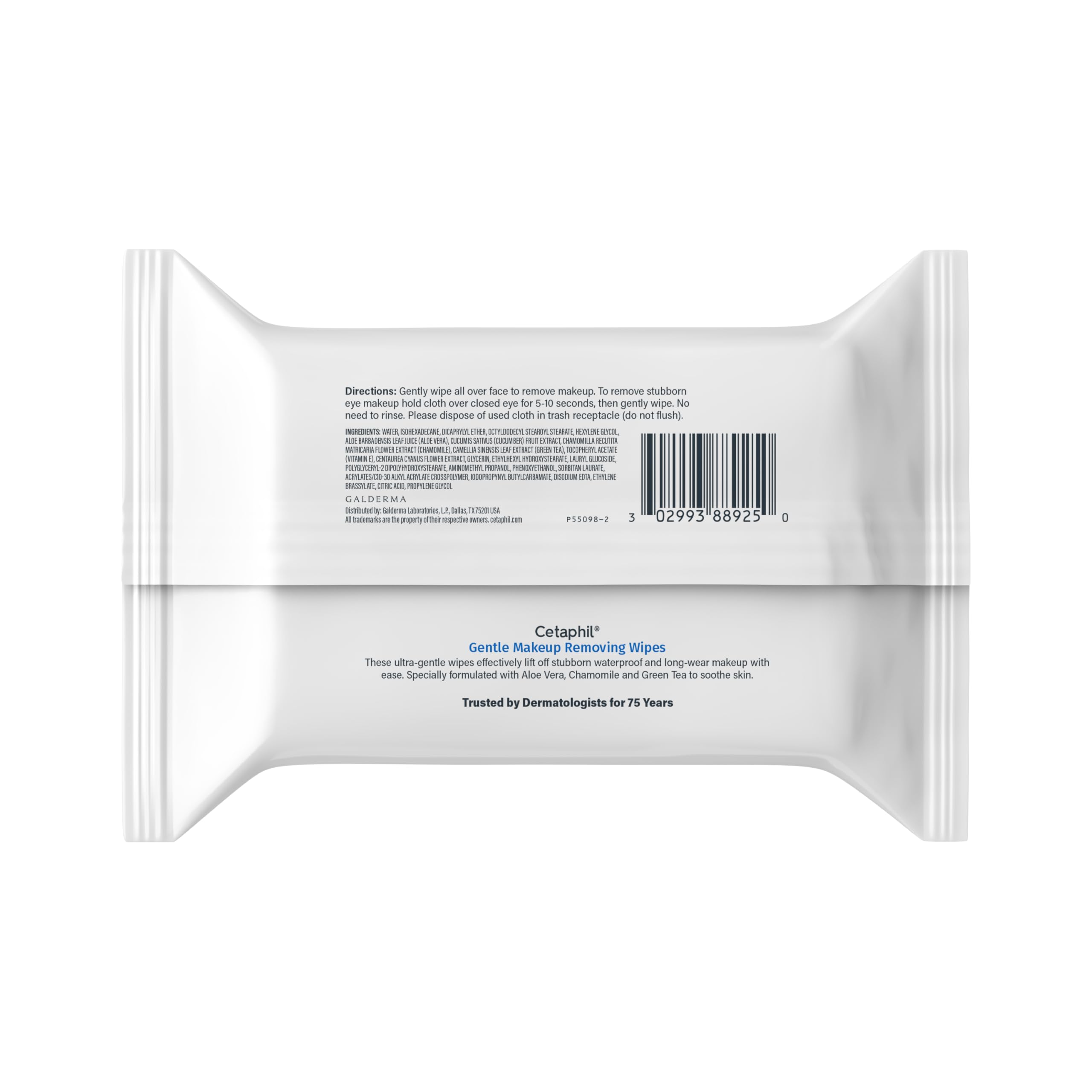 Cetaphil gentle makeup remover face wipes, fragrance-free, 25-count, for cleansing and removing makeup from skin.