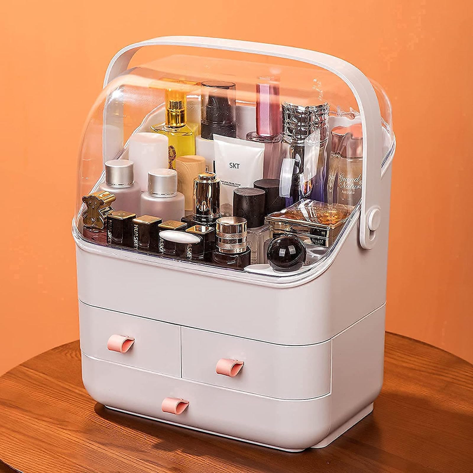VIDECOR Organize Beauty Waterproof Dustproof Makeup Organizer Box for Bathroom, Dresser, Countertop & Bedroom Storage,White