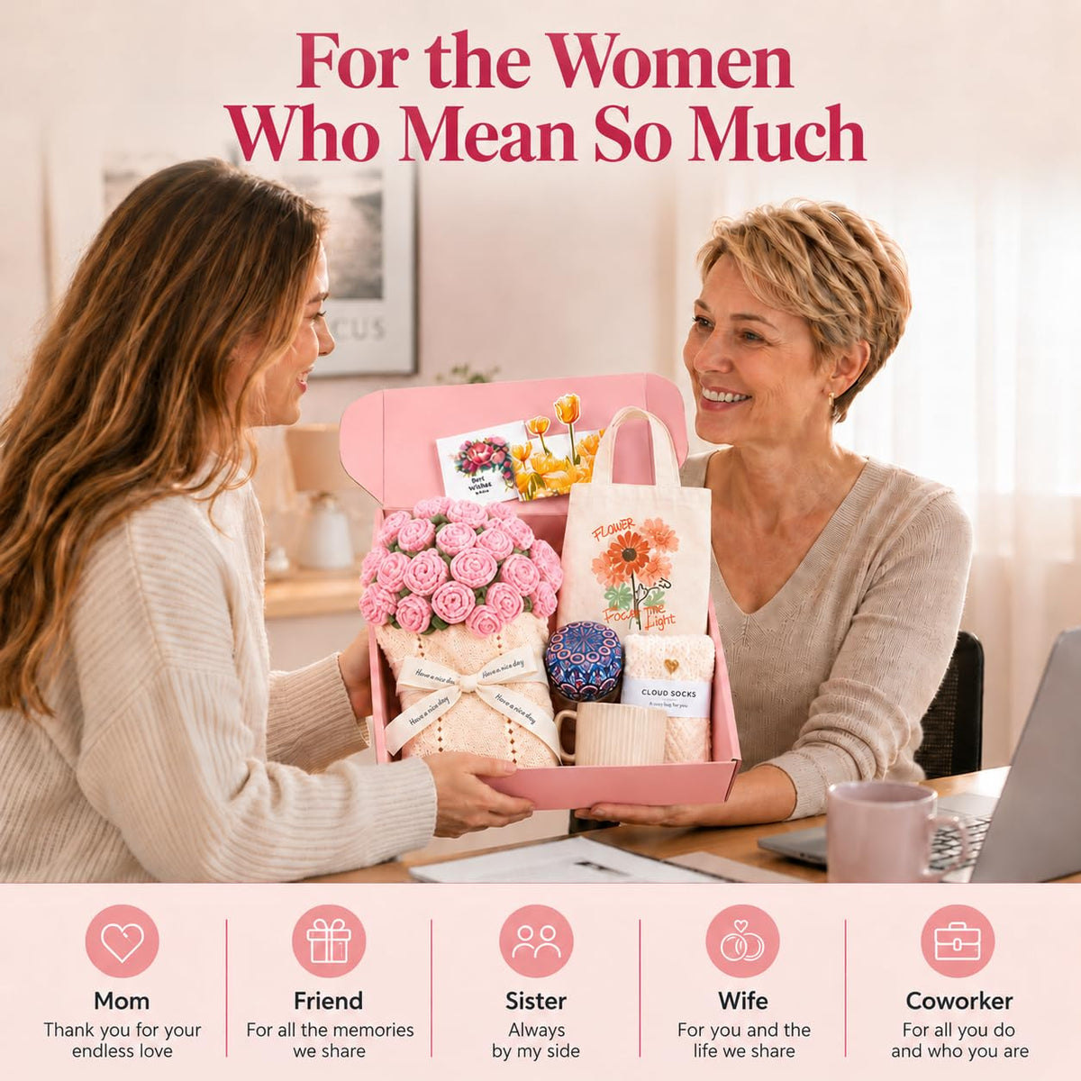 Gifts for Women Self Care Gift Set with Bouquet Blanket Cup - Smbrige Official Imagery - 5