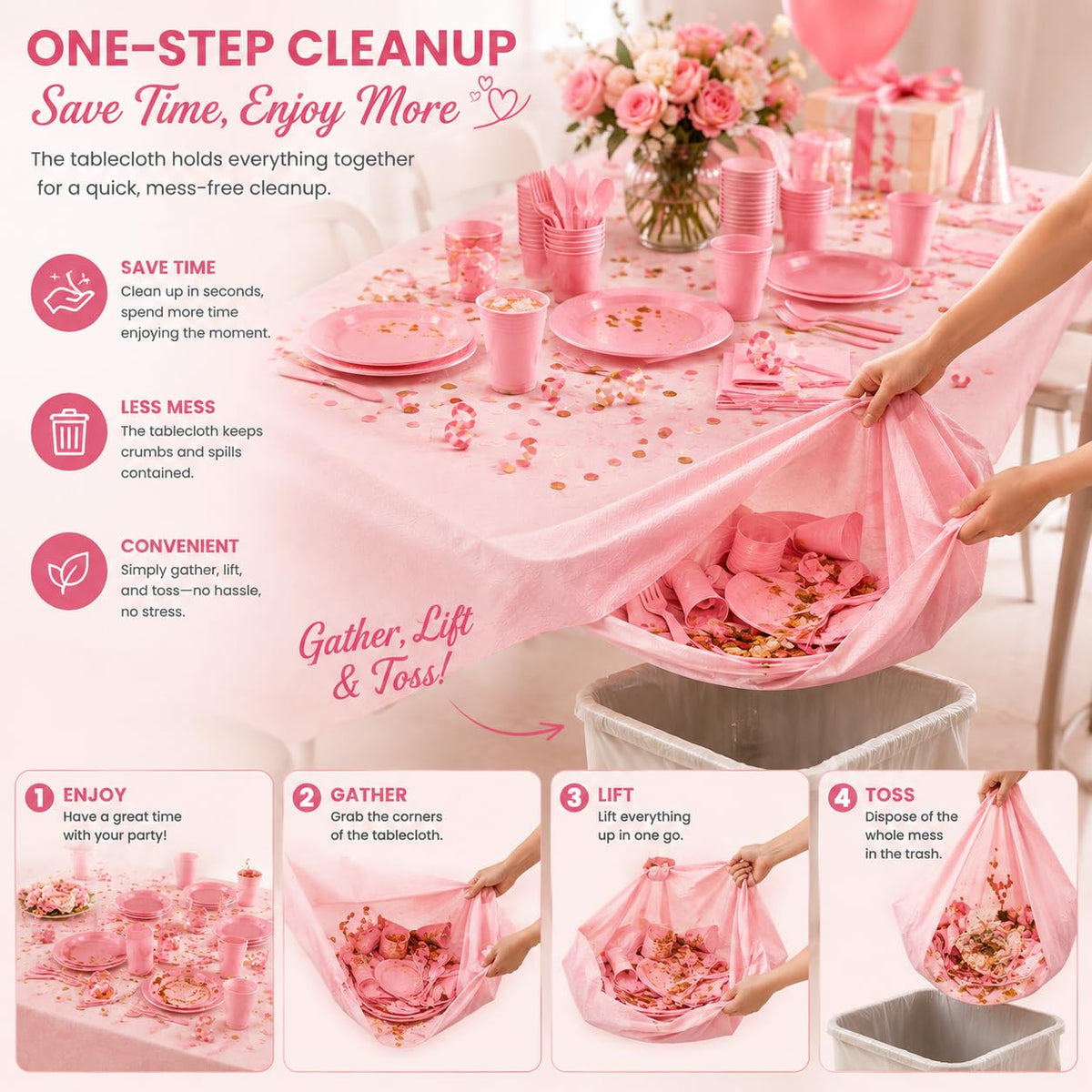 Tinybee 352 Pcs Pink Plastic Plates, Disposable Dinnerware Set for 50 – alternate angle