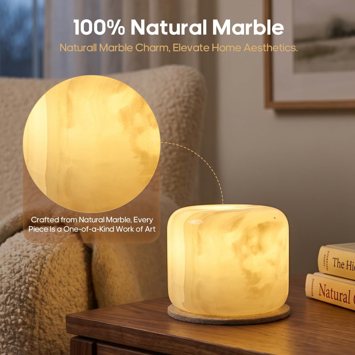 Natural Stone Marble Night Light Rechargeable Touch Control - CDIWIDH Official Imagery - 7