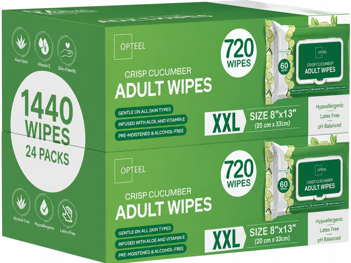 OPTEEL Wipes for Adults – Extra Large 8x13, Scented, Pre-Moistened, 1440ct – product photo (Cleansers, Cloths &amp; Crea