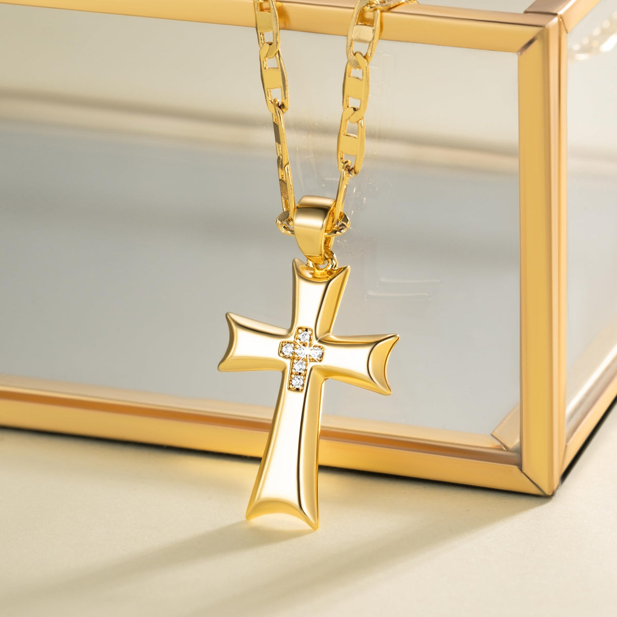 AIGAMIT Cross Necklace for Women Gold Cross Necklaces for Women – back view and specifications
