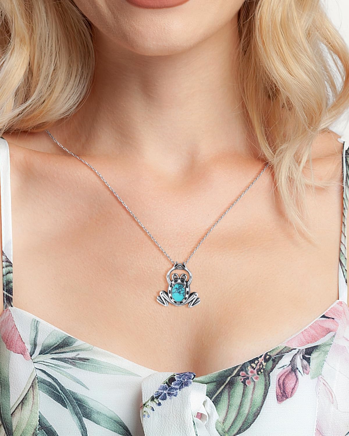 BDL Frog Turquoise Necklace - S925 Turquoise Pendant Jewelry, 18" – alternate angle