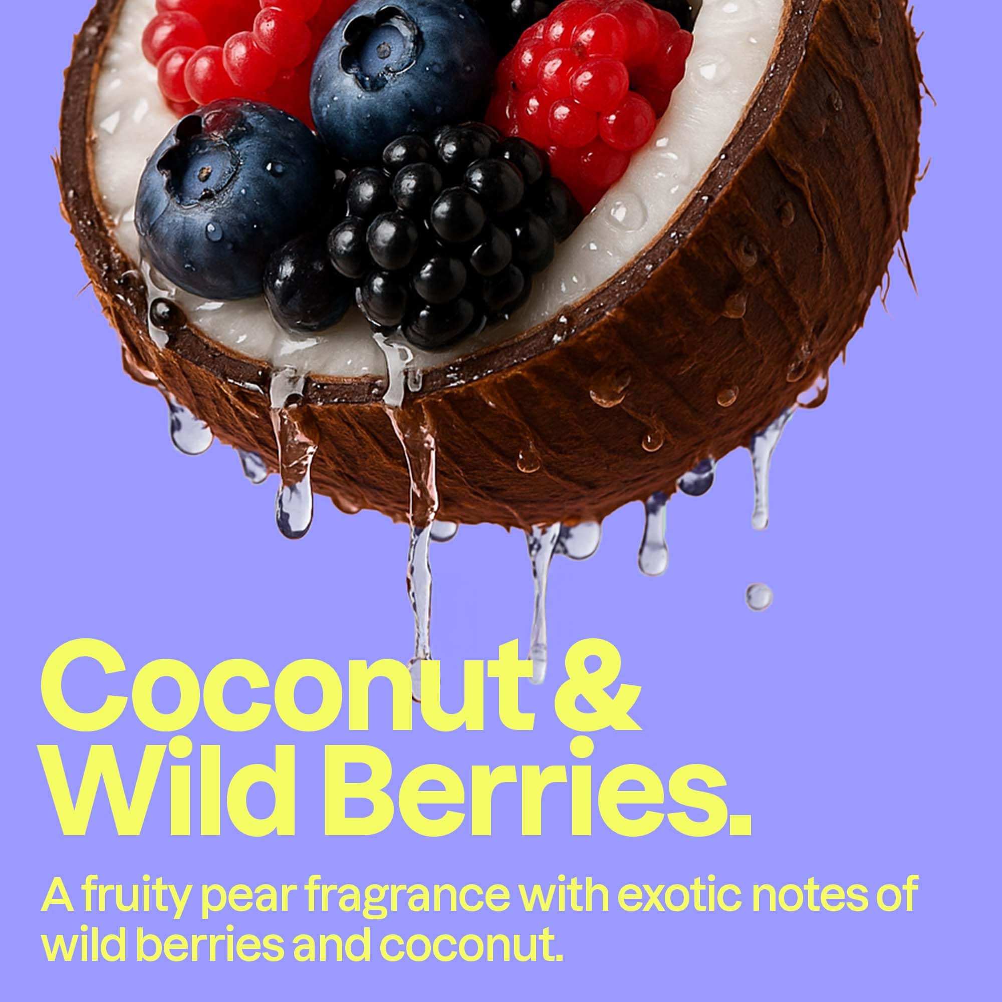 ATTITUDE Coconut & Wild Berries body wash bottle, 16 fl oz, natural skin cleaning agent with coconut and berry scent.