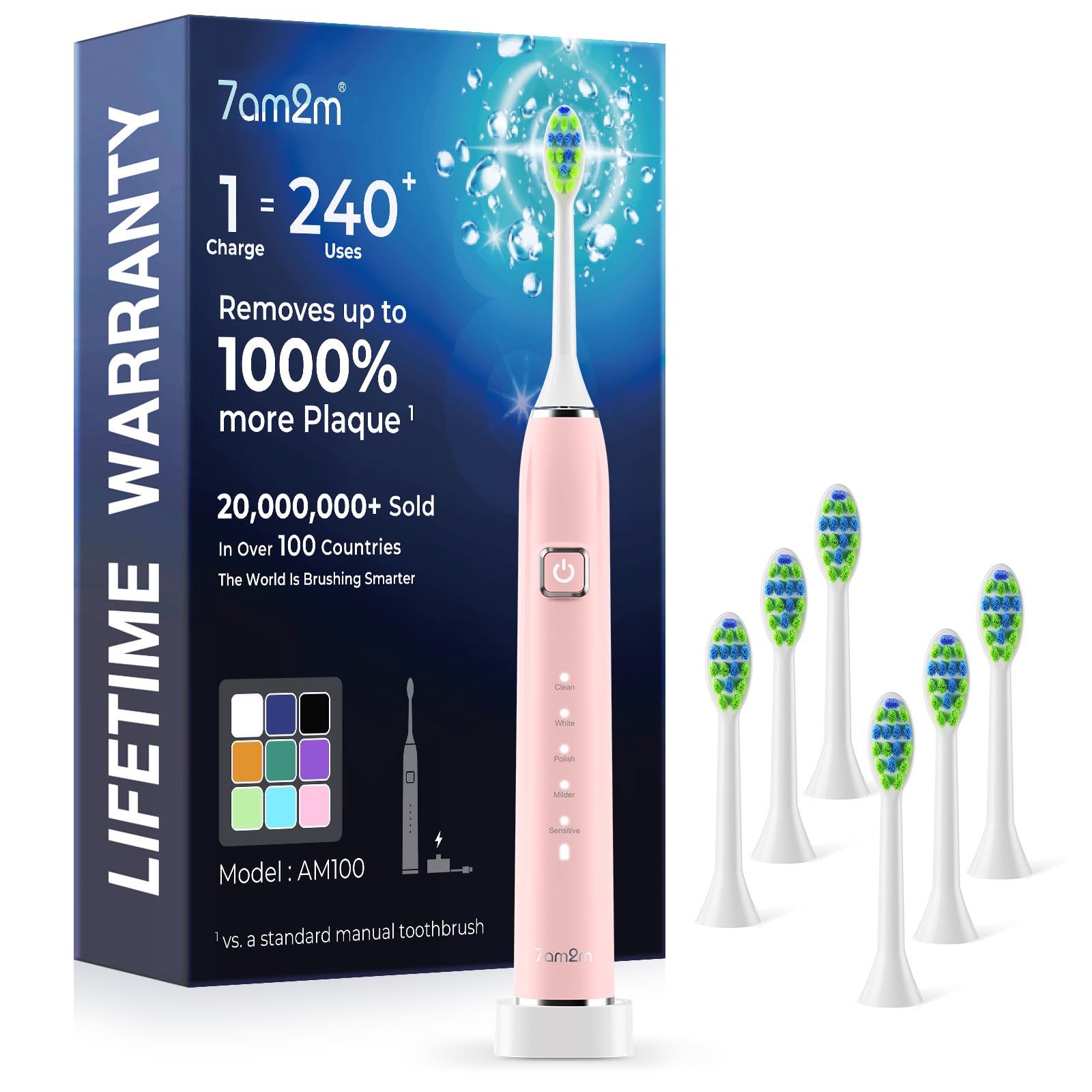 7AM2M Sonic Electric Toothbrush for Adults & Kids, One Charge - Product Imagery