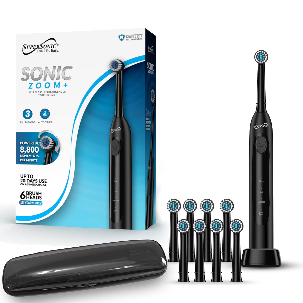 Supersonic TB-1000 Sonic Zoom+ Advanced Rotating Electric Toothbrush | 8,800 OPM | Wireless Charging | 3 Cleaning Modes 